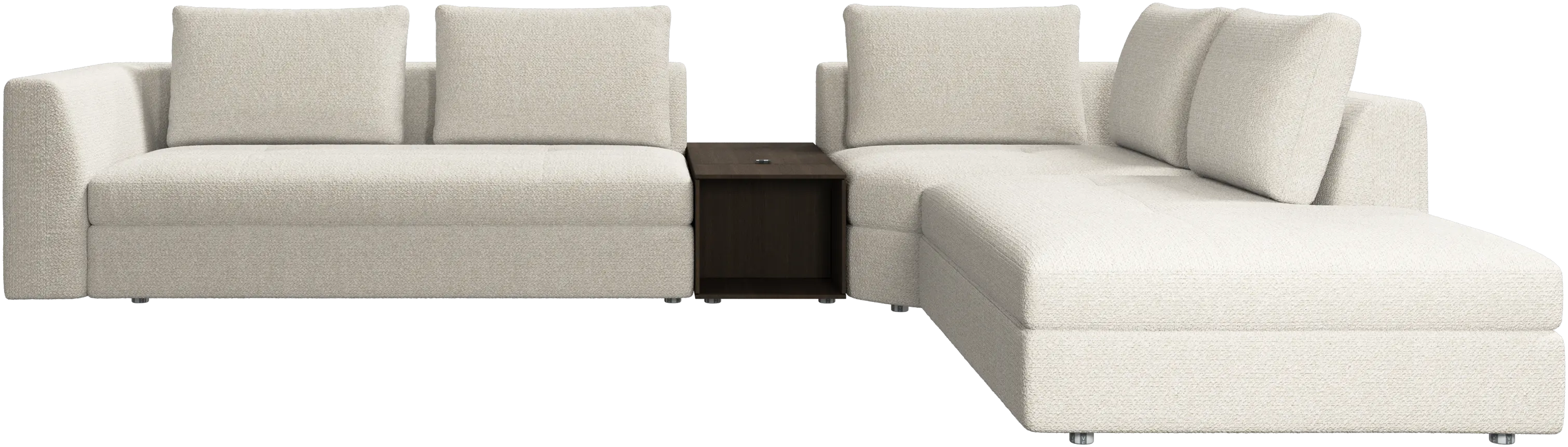 Bergamo corner sofa with lounging unit and pouf w/storage