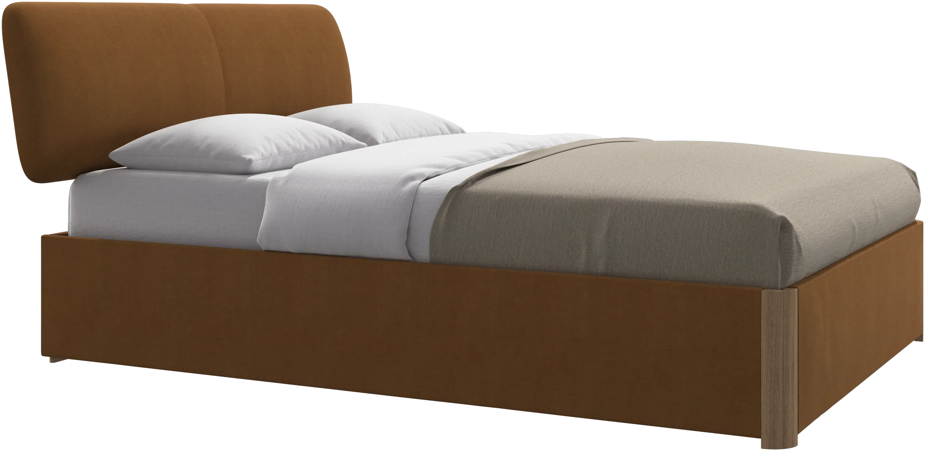 Element lit, tête de lit fixée au lit, avec lattes et solution de stockage, excl. matelas