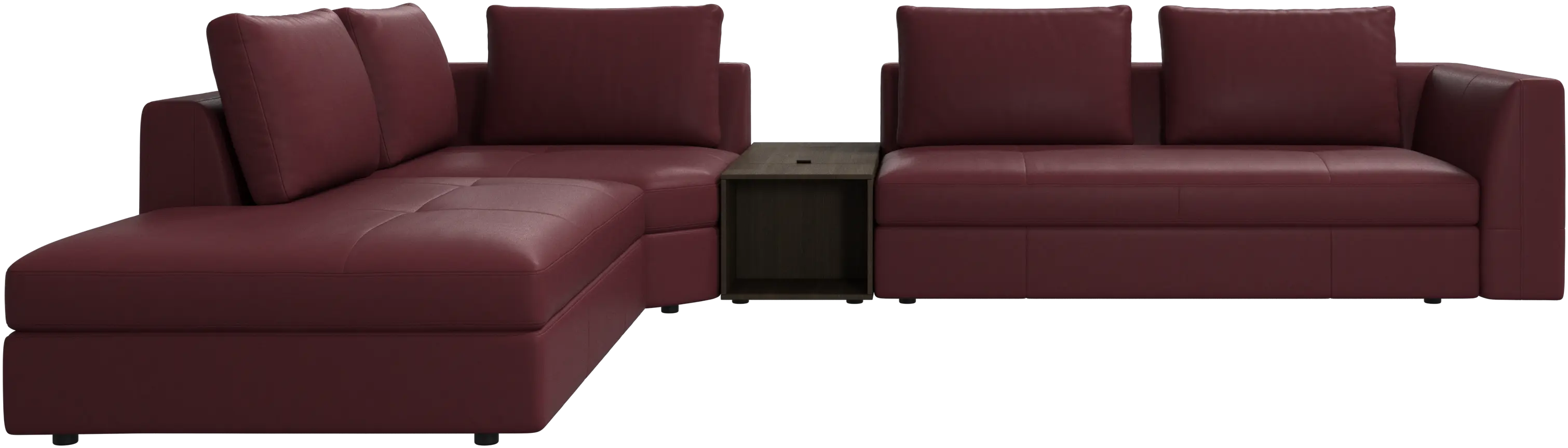Bergamo corner sofa with lounging unit and pouf w/storage