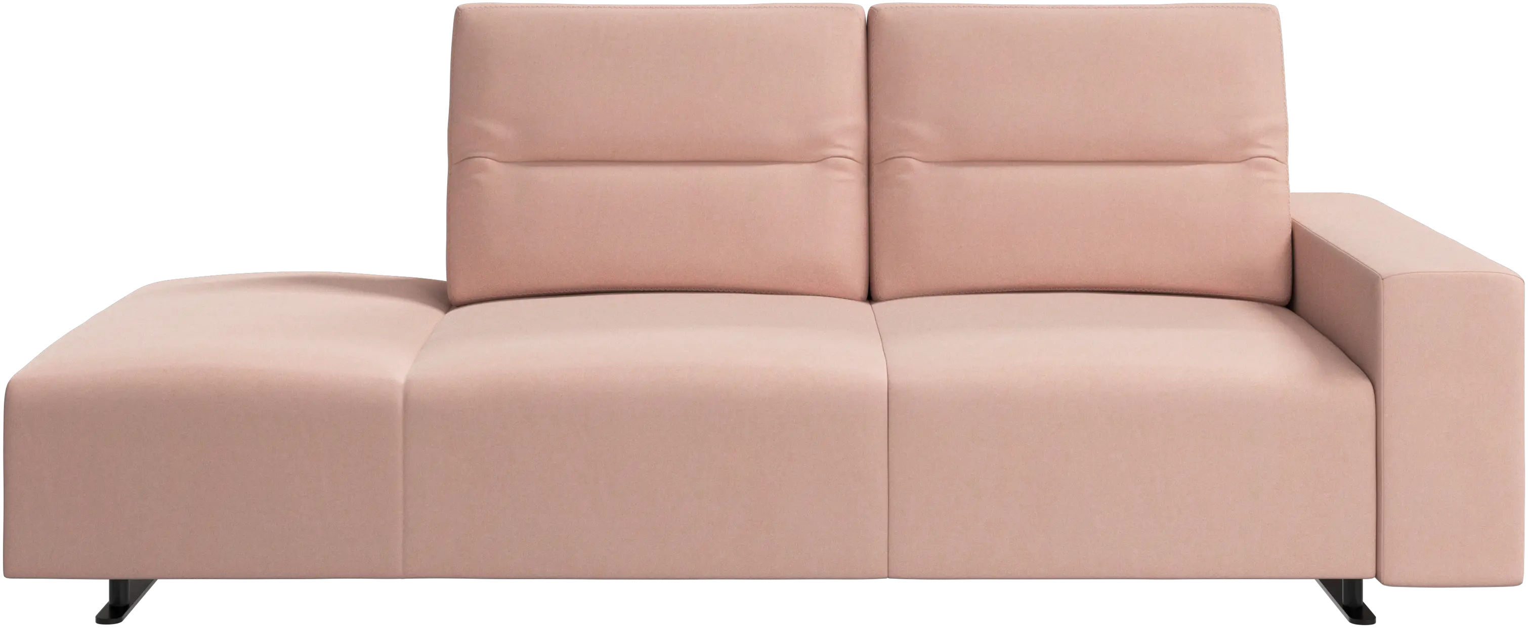 Hampton sofa with adjustable back and lounging unit left side, storage and armrest right side