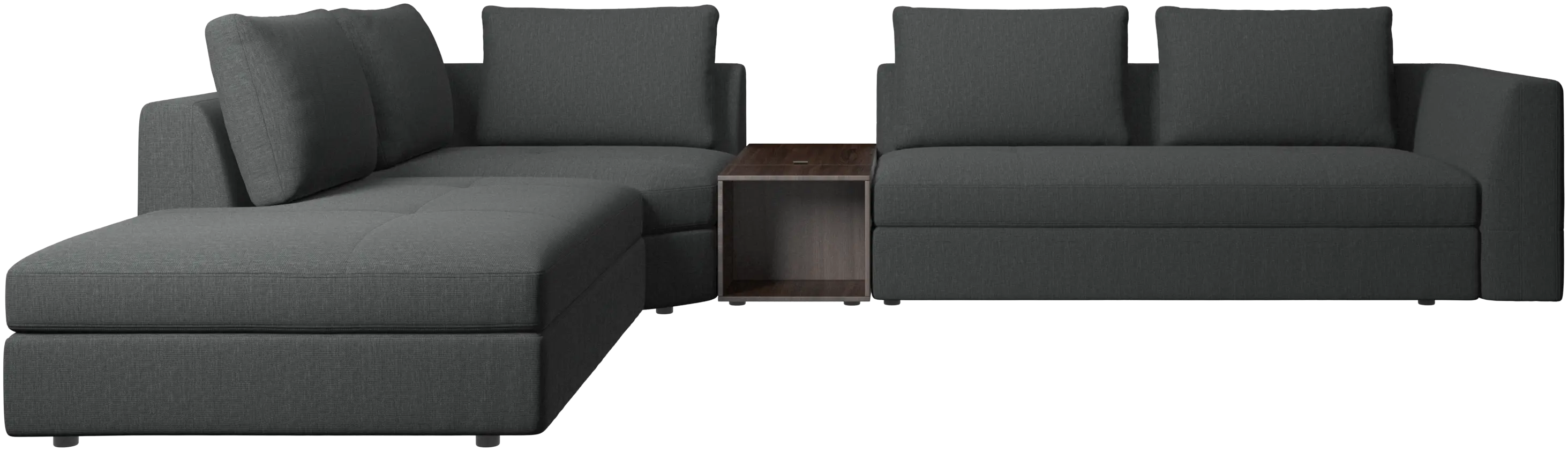 Bergamo corner sofa with lounging unit and footstool w/storage
