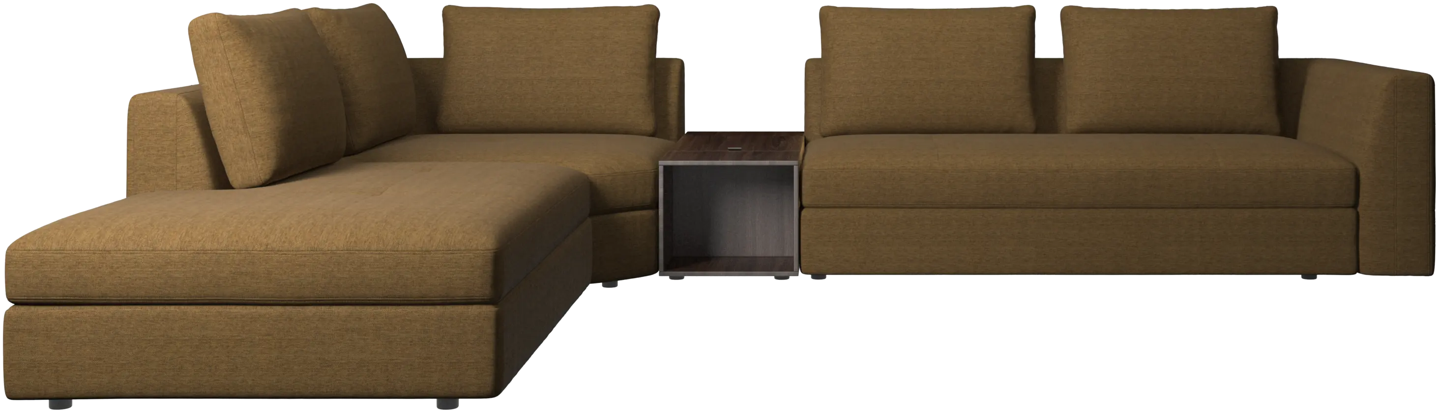 canapé d'angle Bergamo avec chaise longue et pouf de rangement