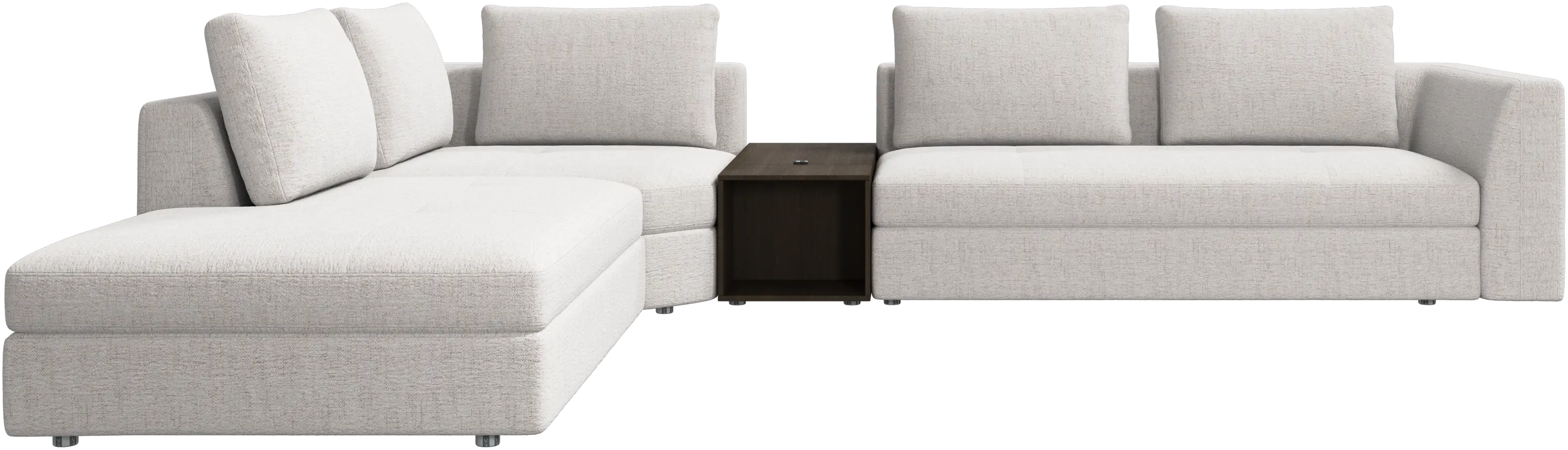 canapé d'angle Bergamo avec chaise longue et pouf de rangement