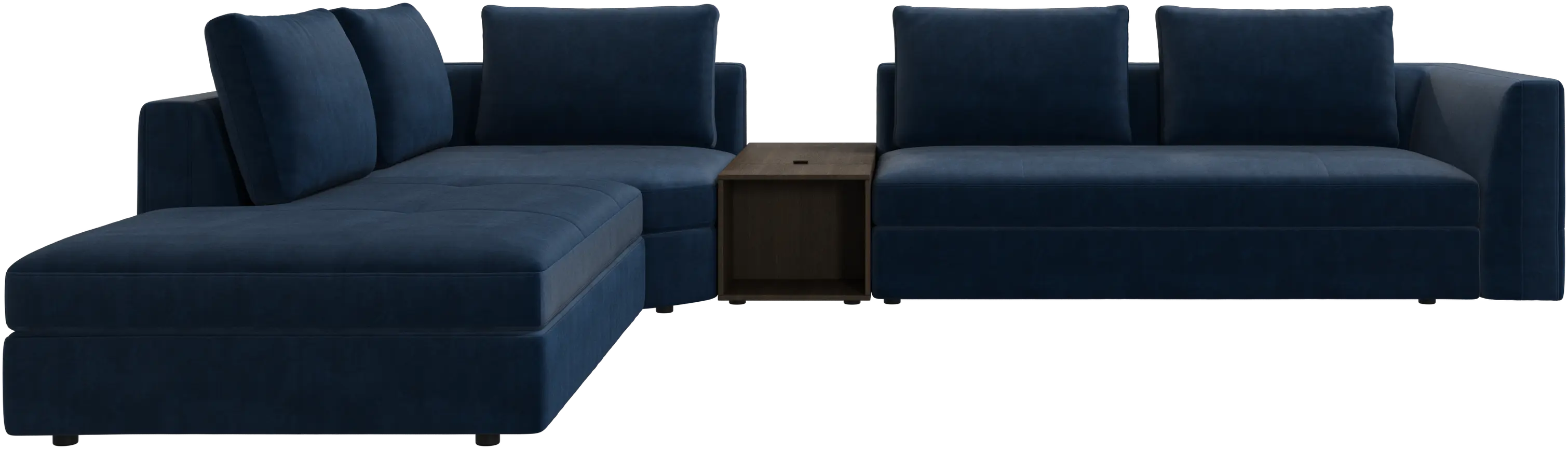 Bergamo corner sofa with lounging unit and pouf w/storage