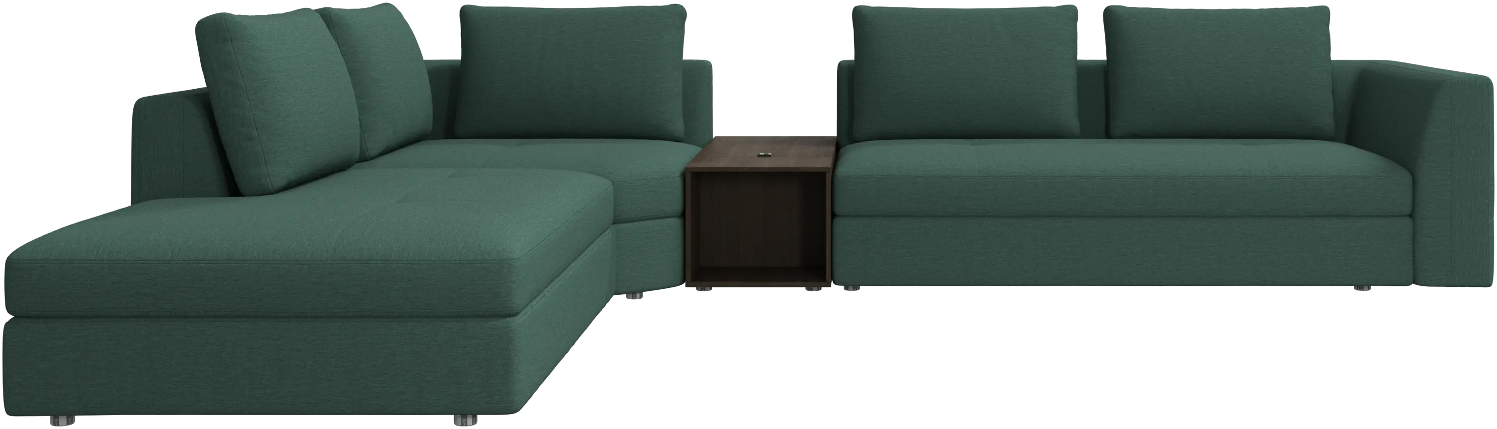 Bergamo ecksofa mit recamierel und hocker mit stauraum