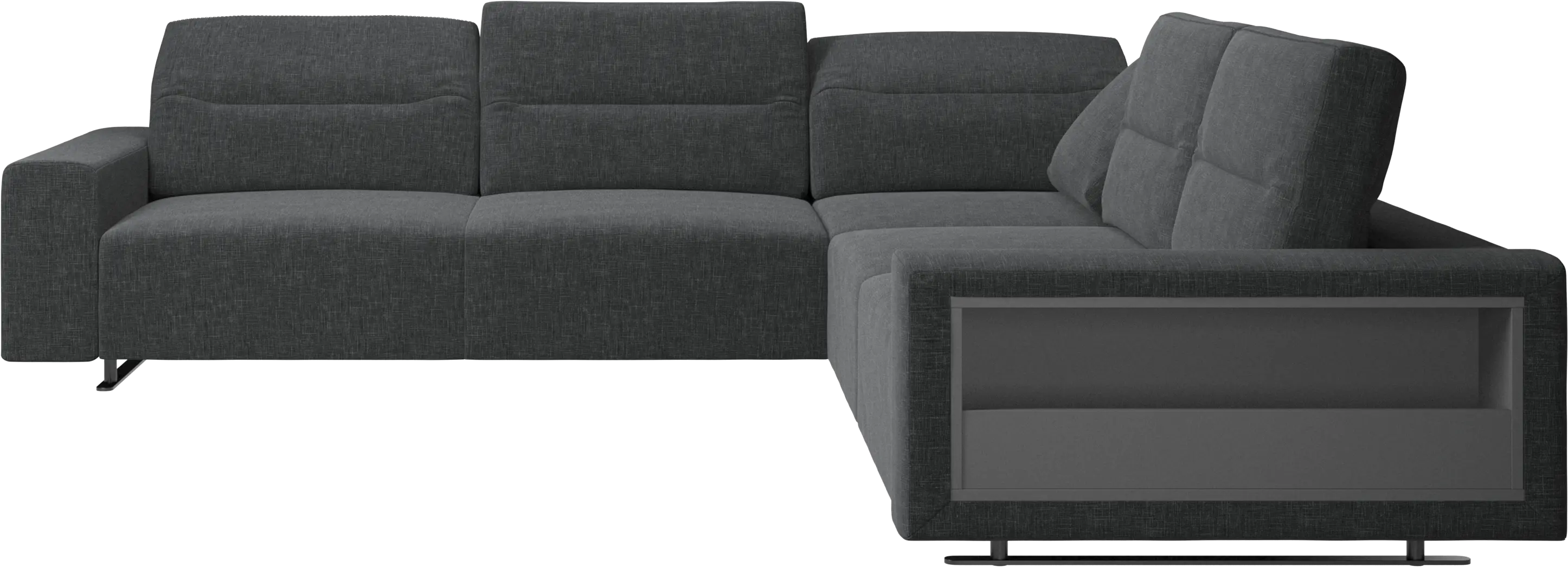 Hampton corner sofa with adjustable back and storage on right side