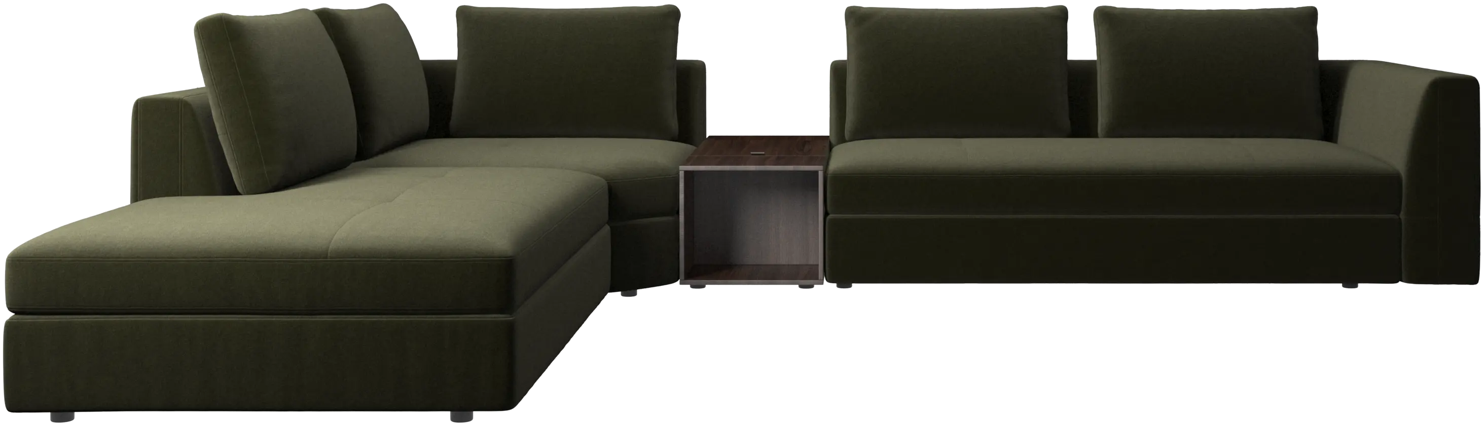 Bergamo corner sofa with lounging unit and footstool w/storage