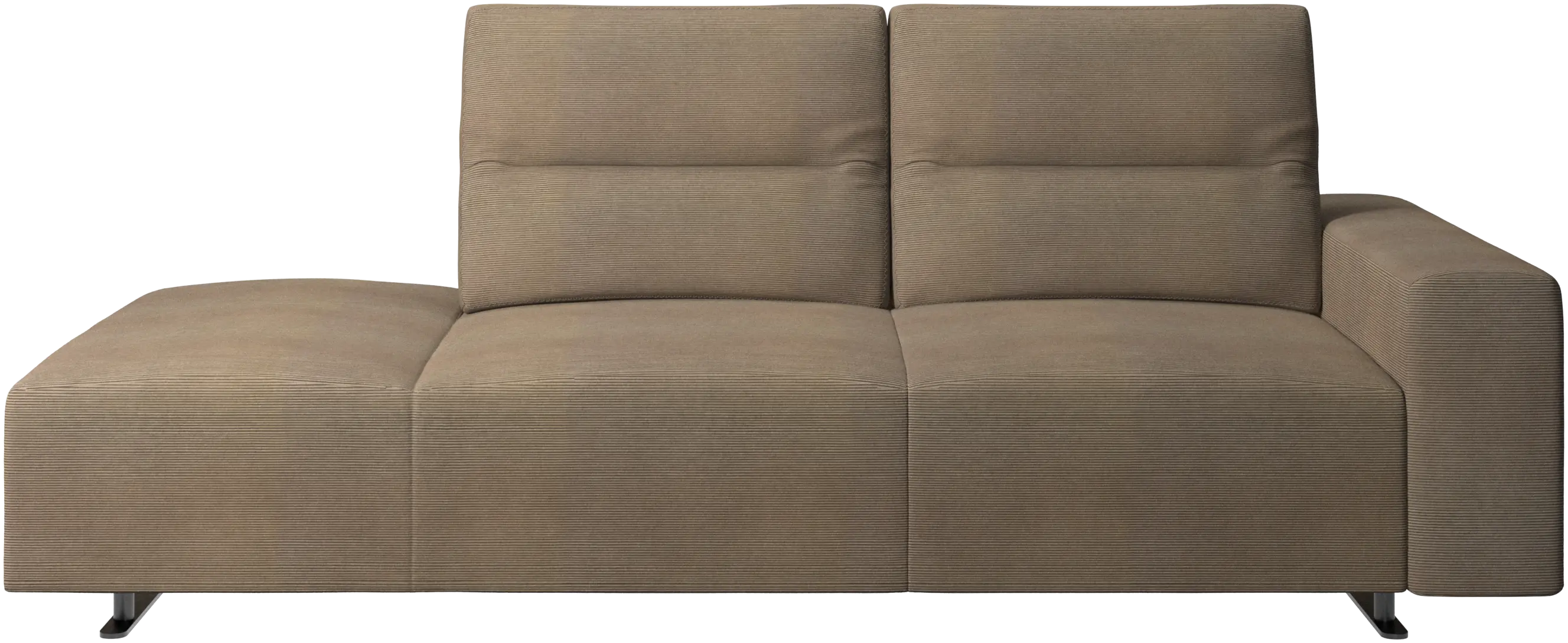 Hampton sofa with adjustable back and lounging unit left side, armrest right
