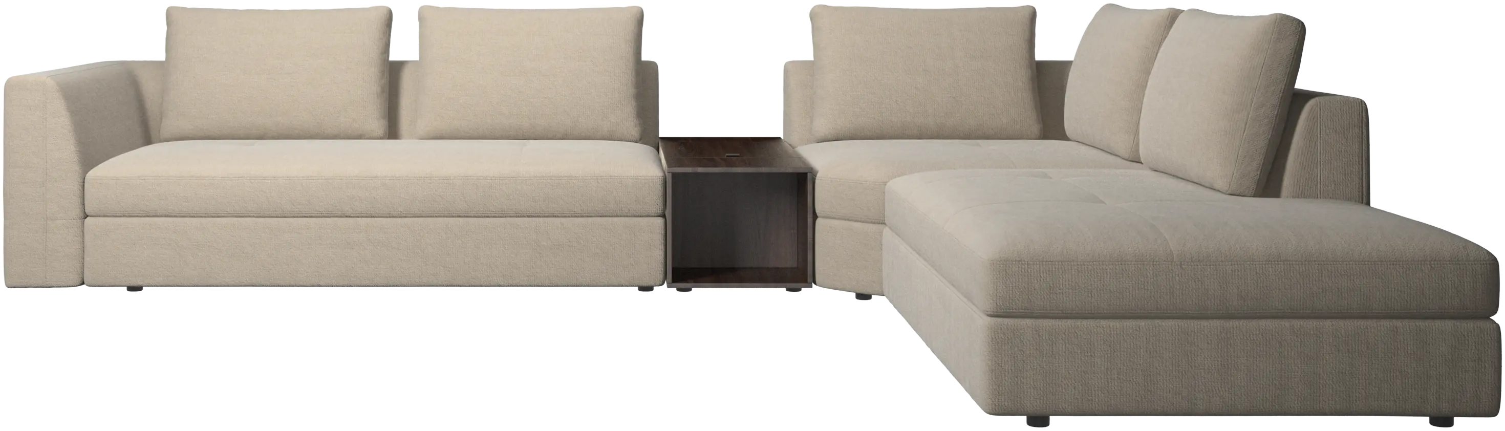 Bergamo corner sofa with lounging unit and footstool w/storage