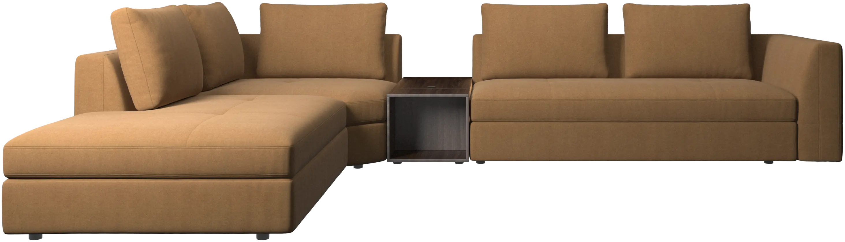 Bergamo corner sofa with lounging unit and footstool w/storage