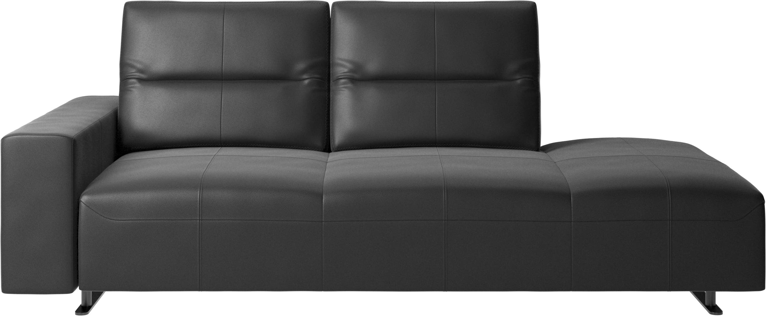 Hampton sofa with adjustable back and lounging unit right side, storage and armrest left side