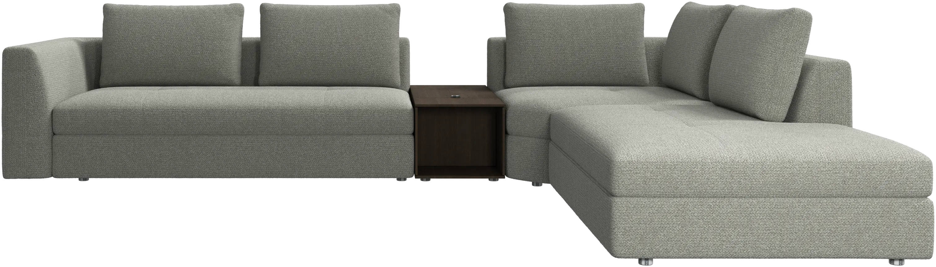 Bergamo corner sofa with lounging unit and footstool w/storage