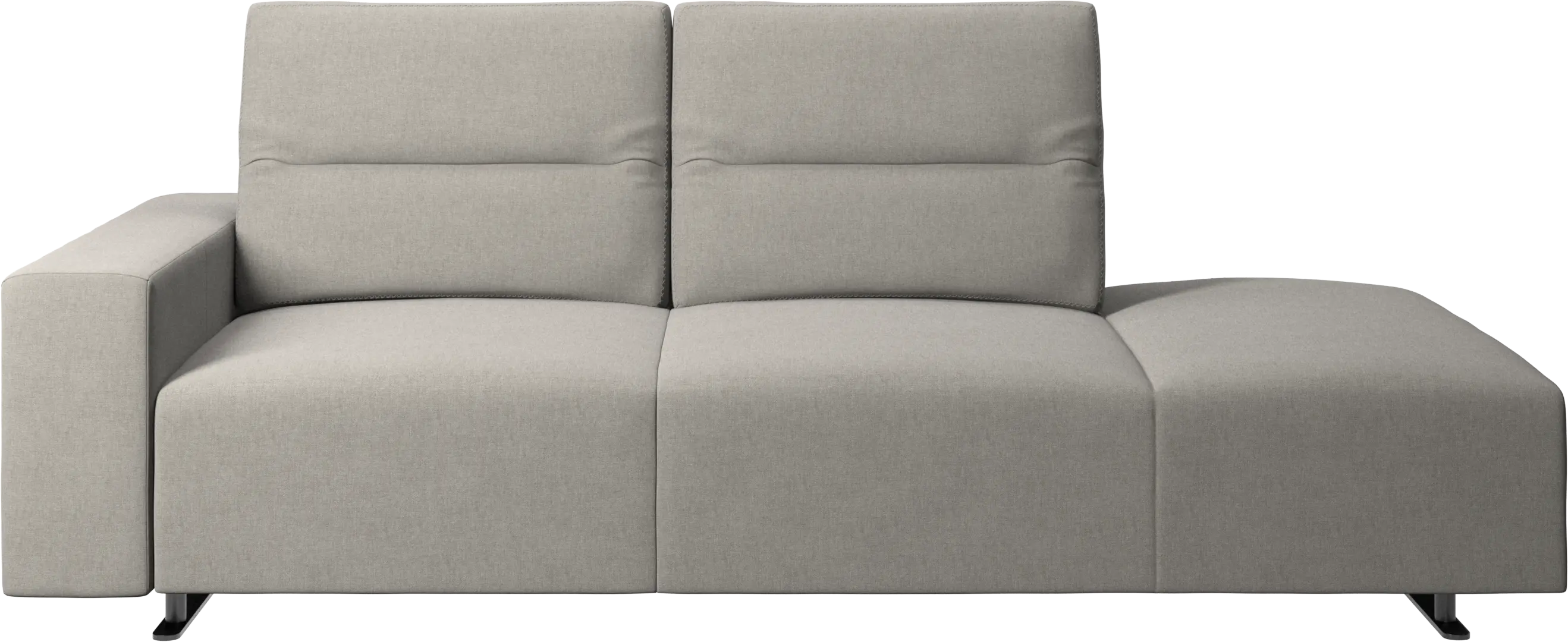 Hampton sofa with adjustable back and lounging unit right side, storage and armrest left side
