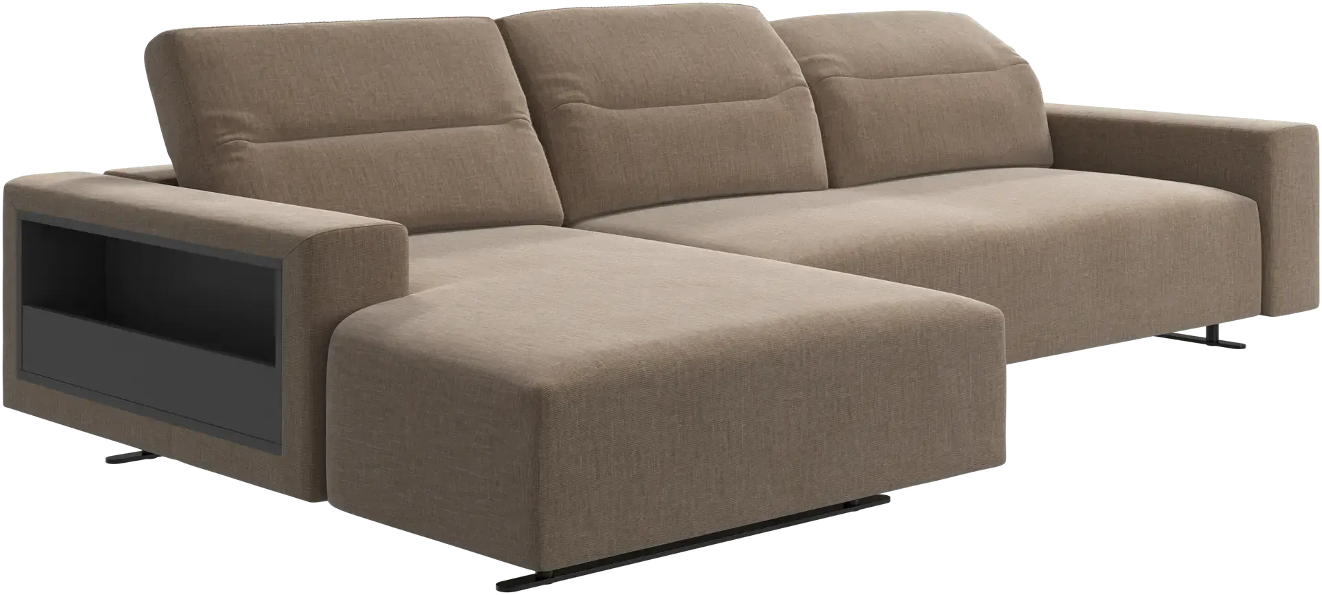 Hampton sofa with adjustable back, resting unit and storage left side
