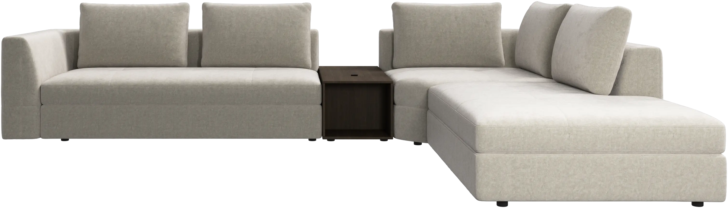 Bergamo corner sofa with lounging unit and pouf w/storage