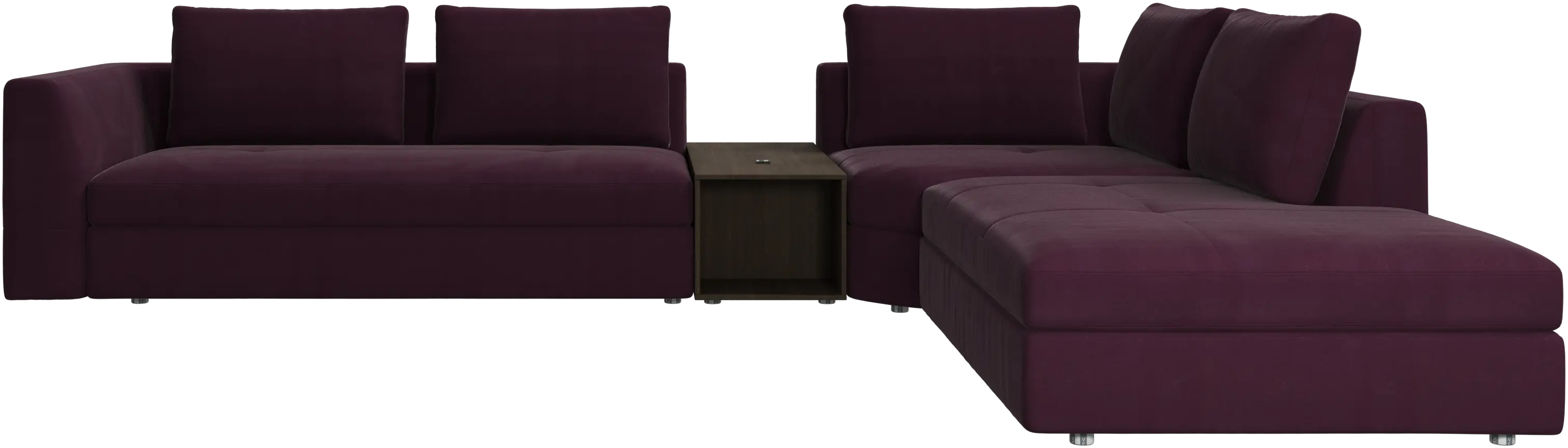 Bergamo corner sofa with lounging unit and footstool w/storage