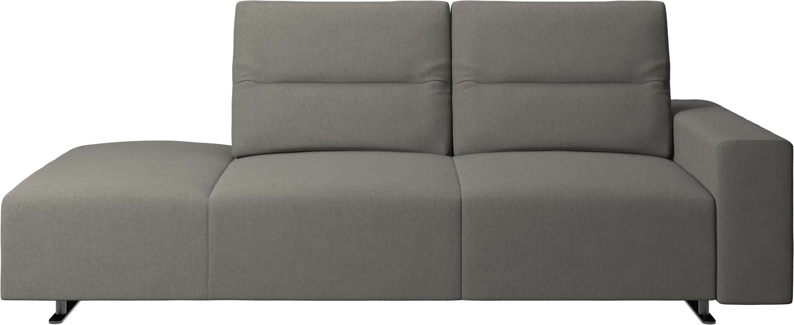 Hampton sofa with adjustable back and lounging unit left side, storage and armrest right side