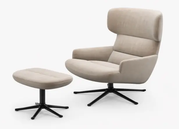 Armchairs [Trento - 1270] Trento chair with swivel function,  and [Trento - 1275] Trento footstool, sand Velvet fabric 30.