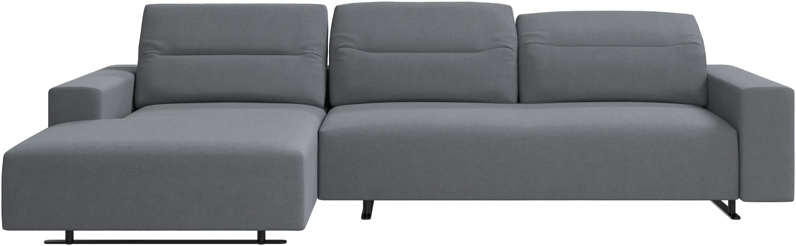 Sofá Hampton con respaldo ajustable y módulo de descanso en lado izquierdo, almacenamiento lado derecho