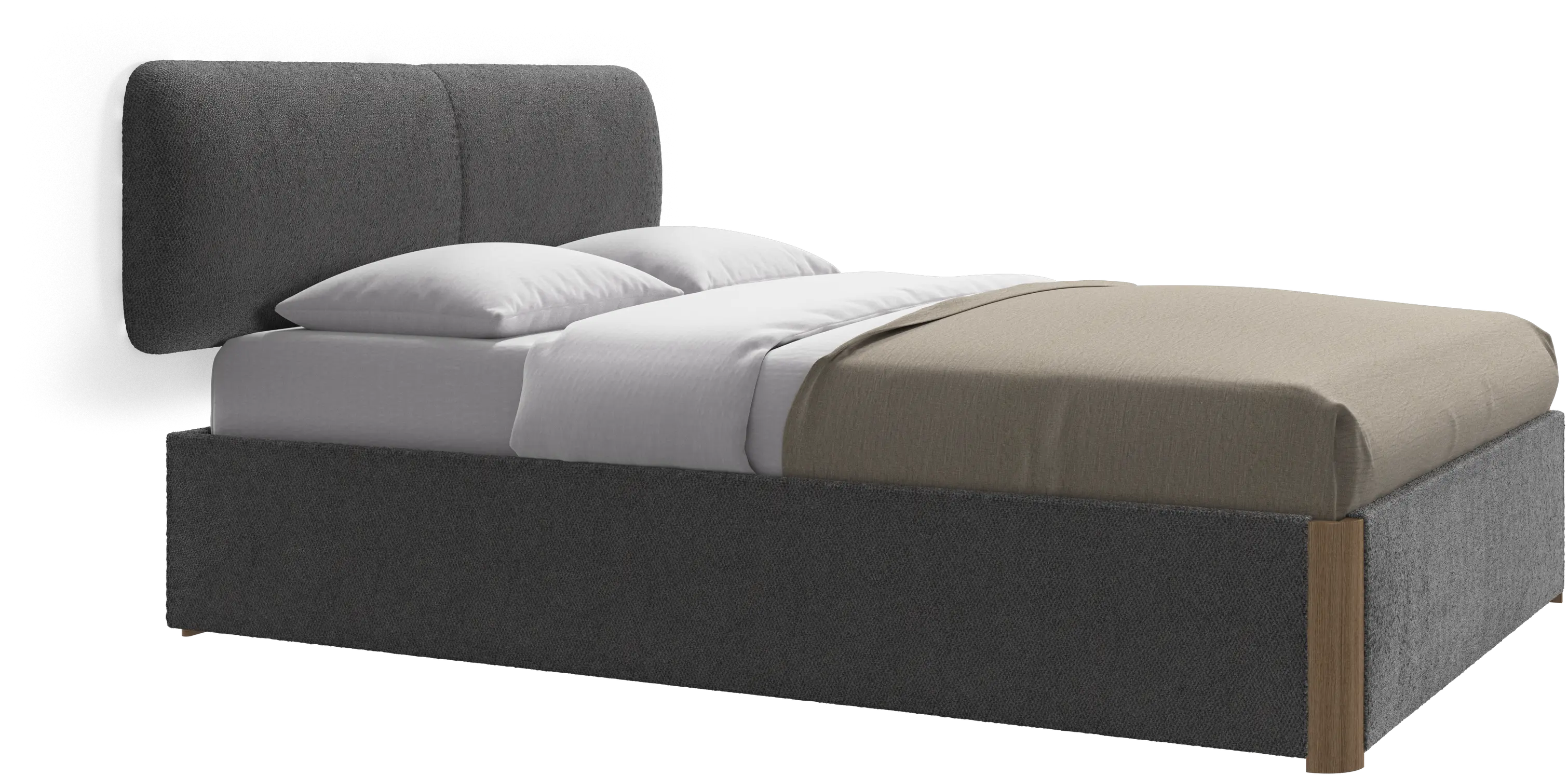 Element cama, cabeceira montada na parede, com ripas e solução de armazenamento, excl. colchão