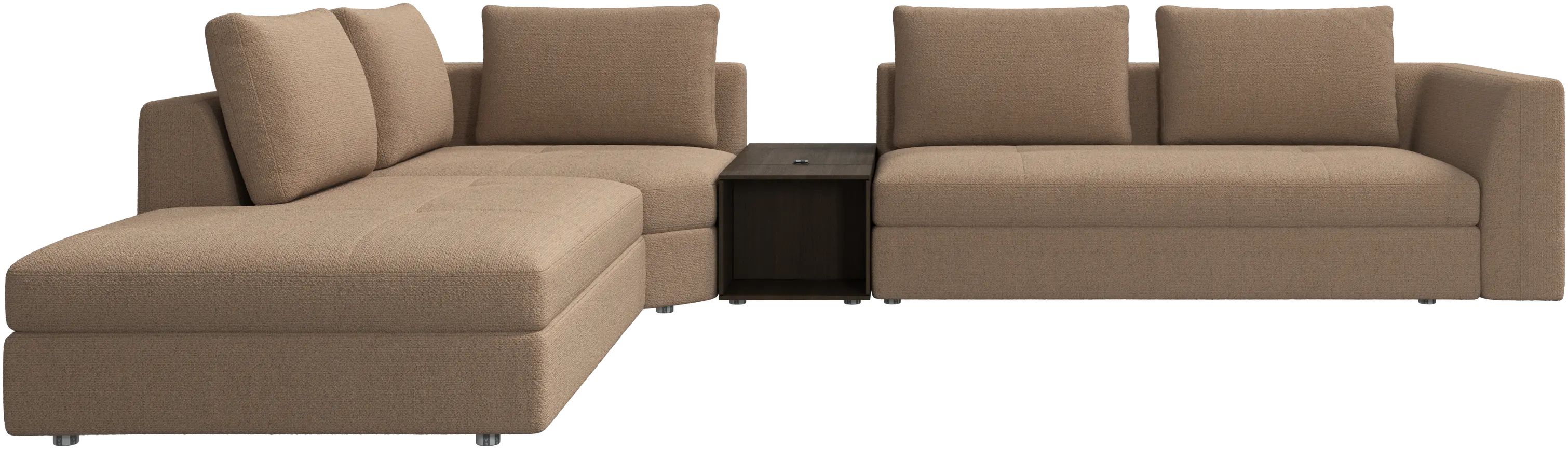 canapé d'angle Bergamo avec chaise longue et pouf de rangement