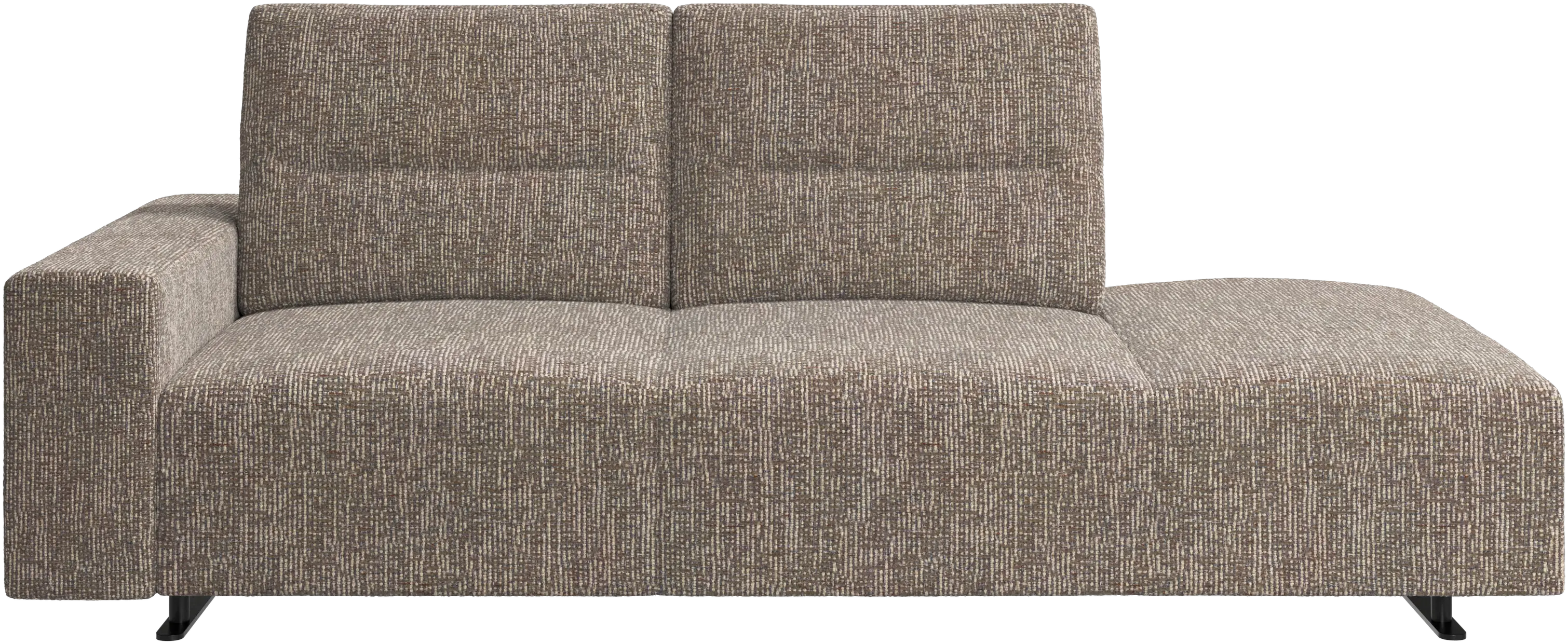 Hampton sofa with adjustable back and lounging unit right side, storage and armrest left side