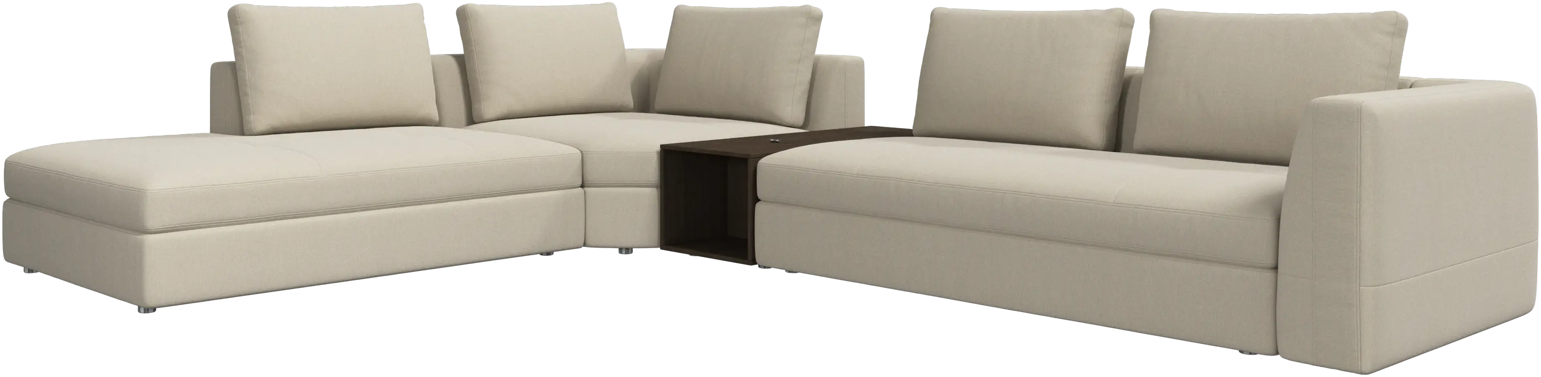 Bergamo corner sofa with lounging unit and pouf w/storage