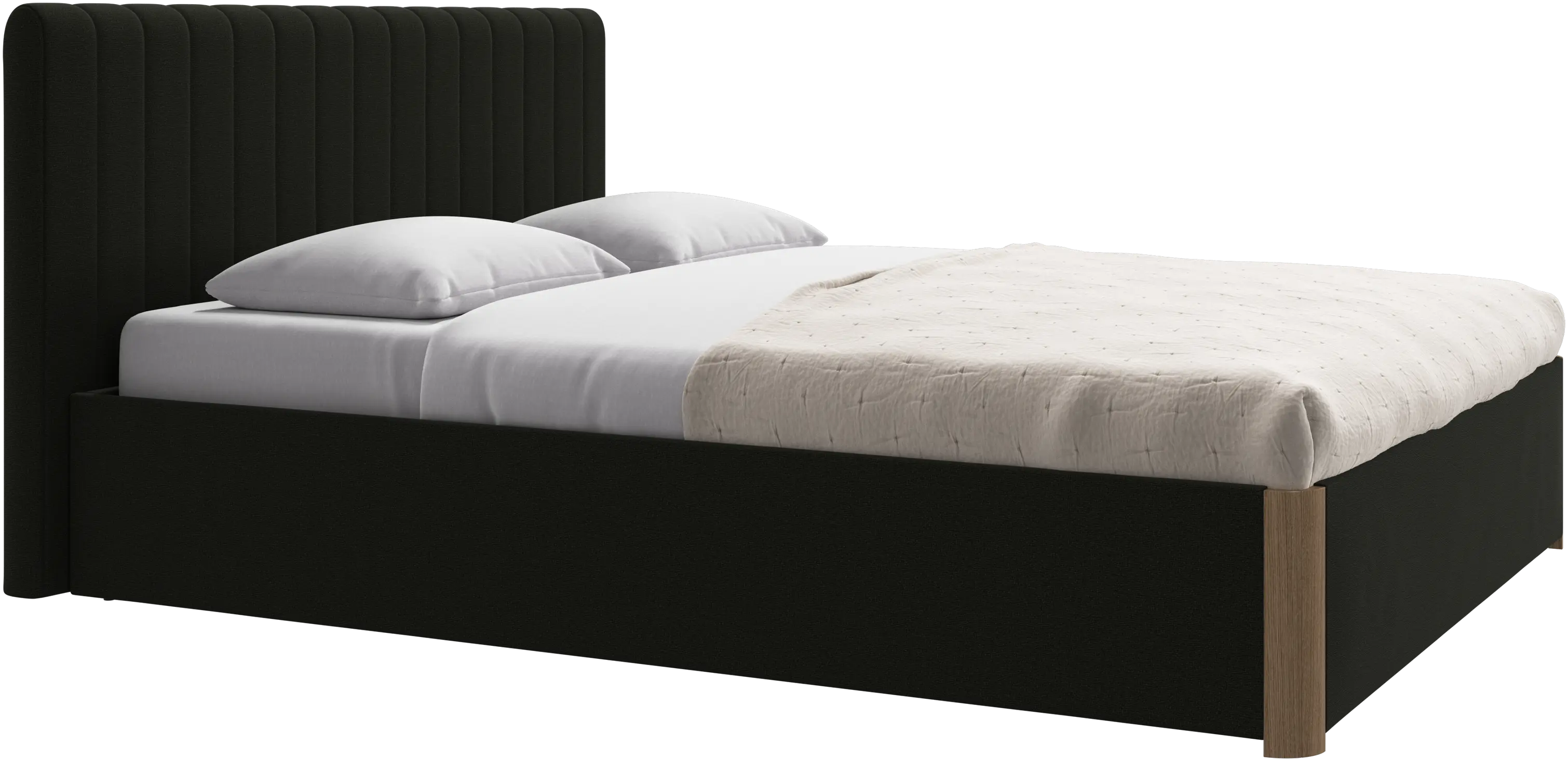Element lit, tête de lit fixée au lit, avec lattes et solution de stockage, excl. matelas