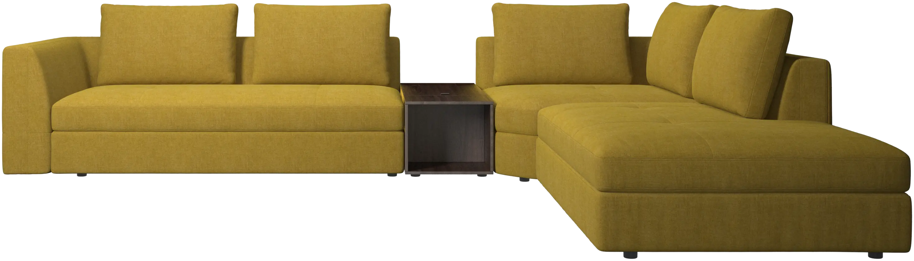 Bergamo corner sofa with lounging unit and footstool w/storage