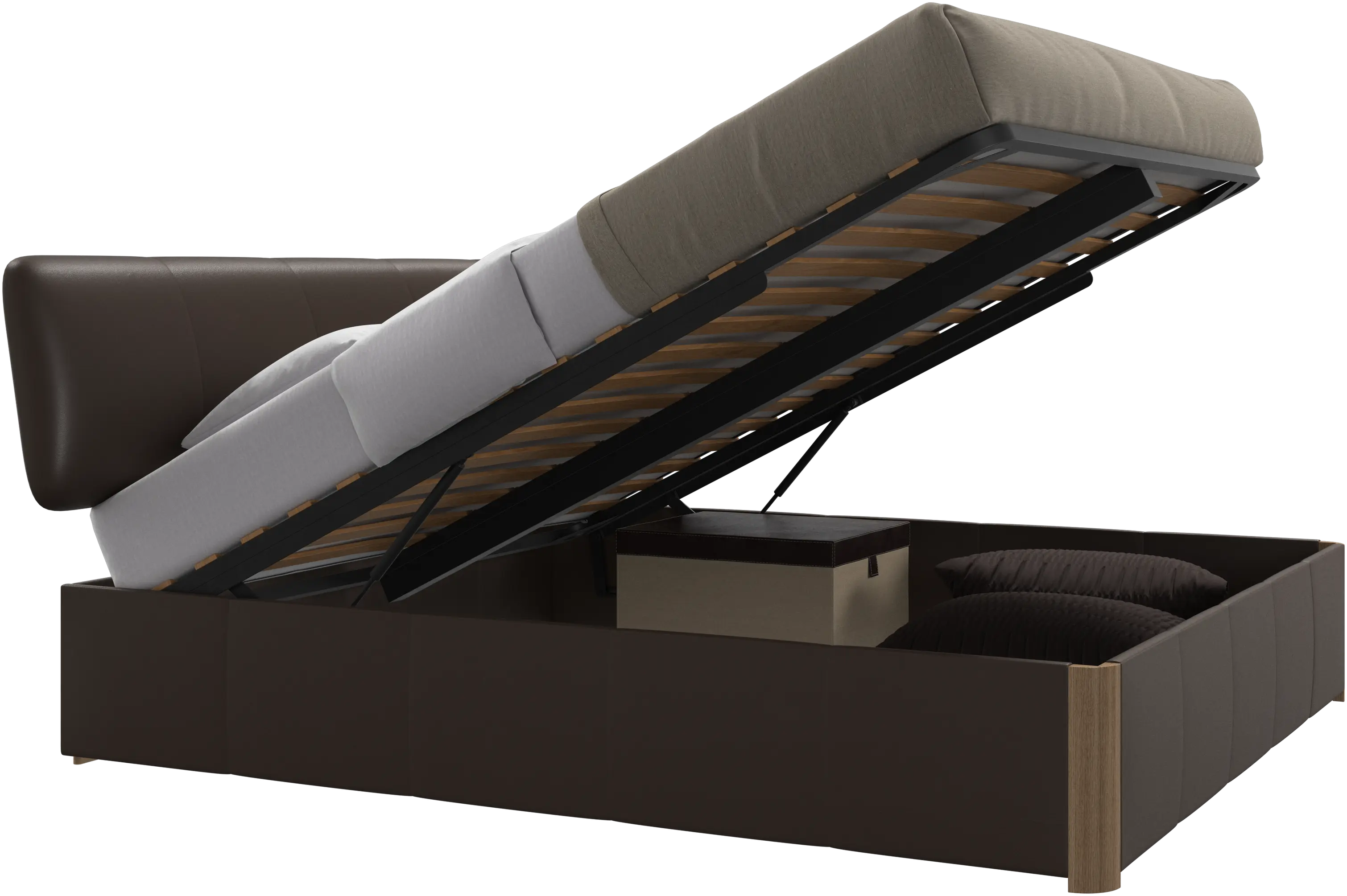 Element bed, bed-mounted headboard, with slats and storage solution, excl. mattress