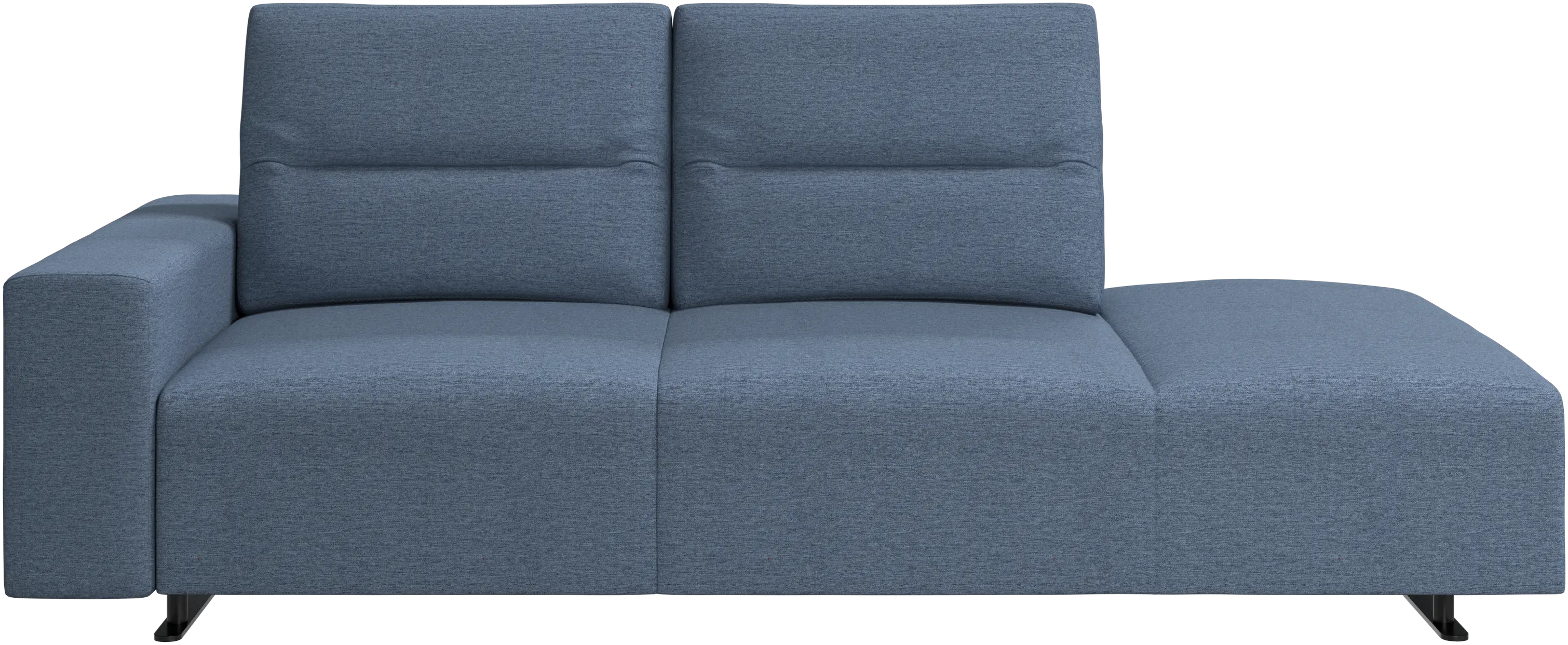 Hampton sofa with adjustable back and lounging unit right side, storage and armrest left side