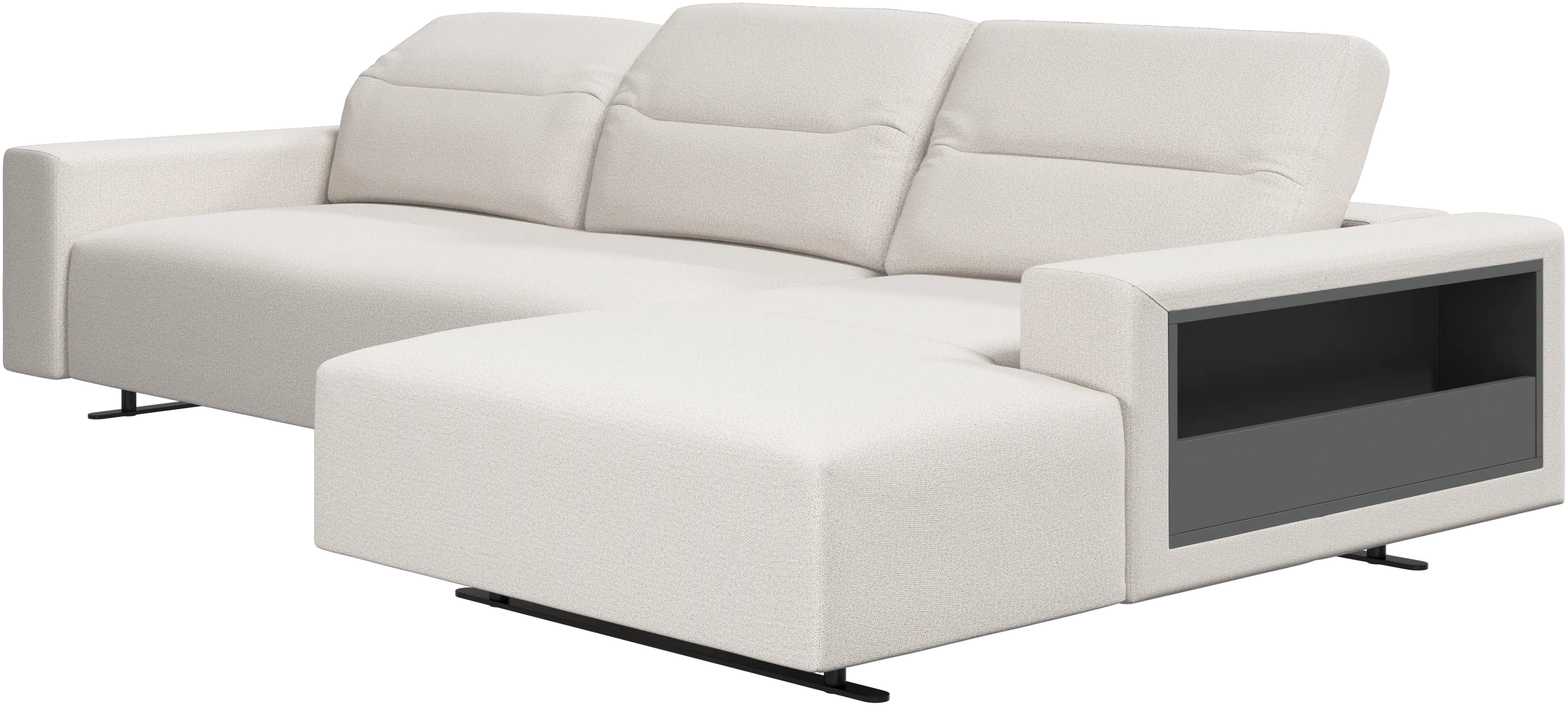 Hampton sofa with adjustable back, resting unit and storage right side