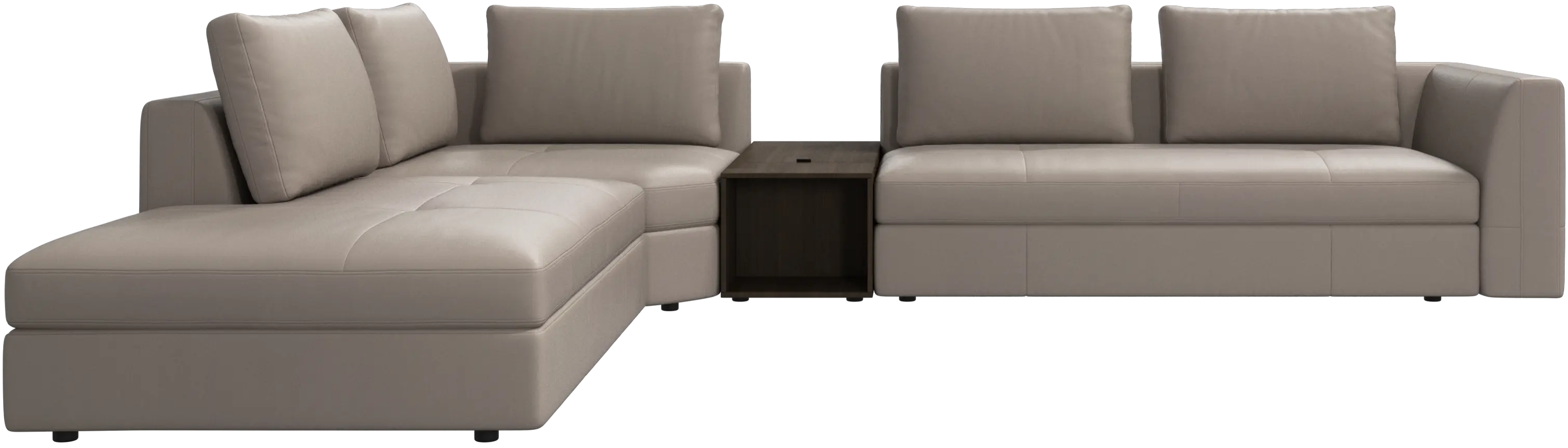 Bergamo corner sofa with lounging unit and pouf w/storage