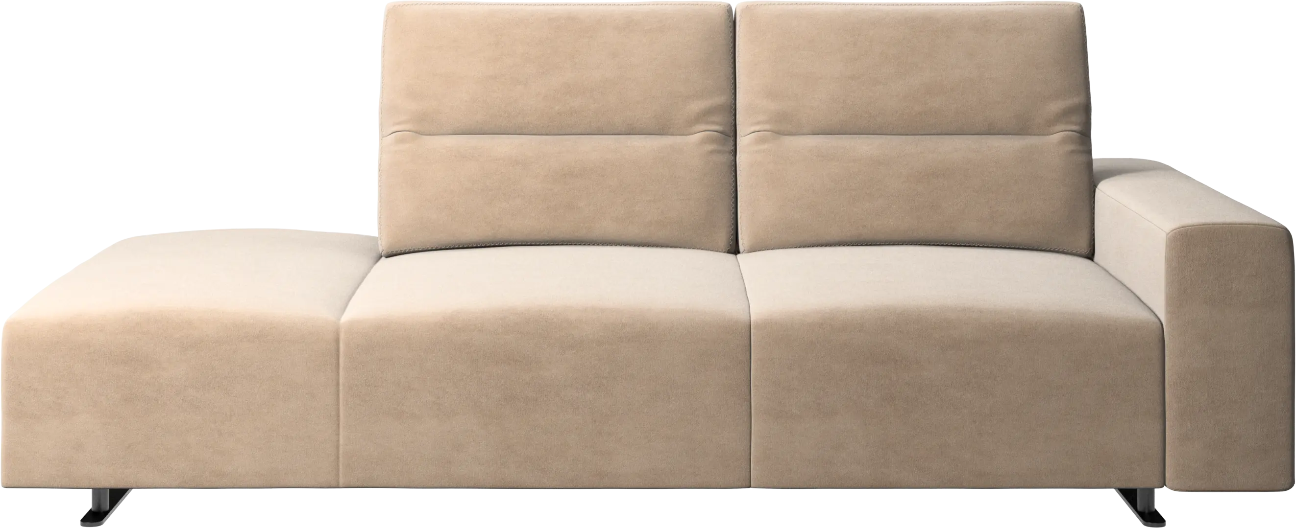 Hampton sofa with adjustable back and lounging unit left side, armrest right