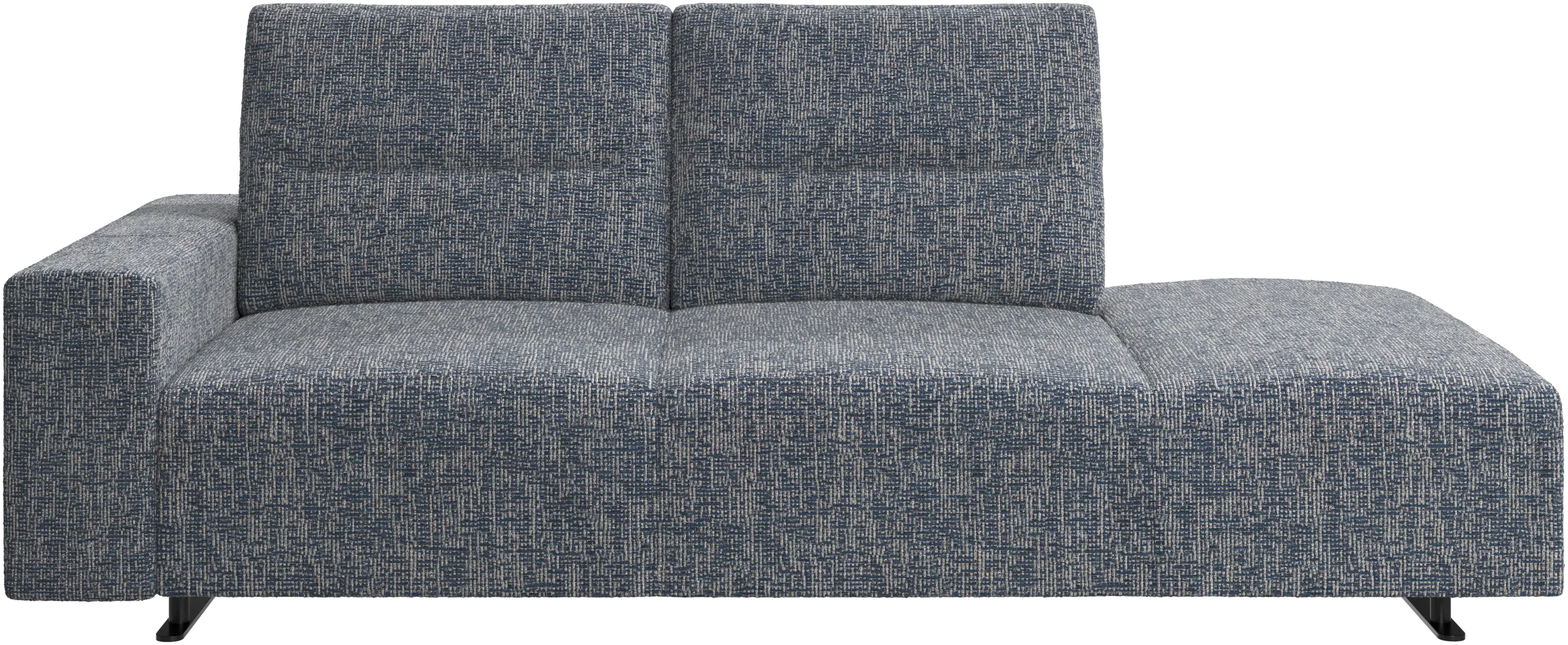Hampton sofa with adjustable back and lounging unit right side, storage and armrest left side