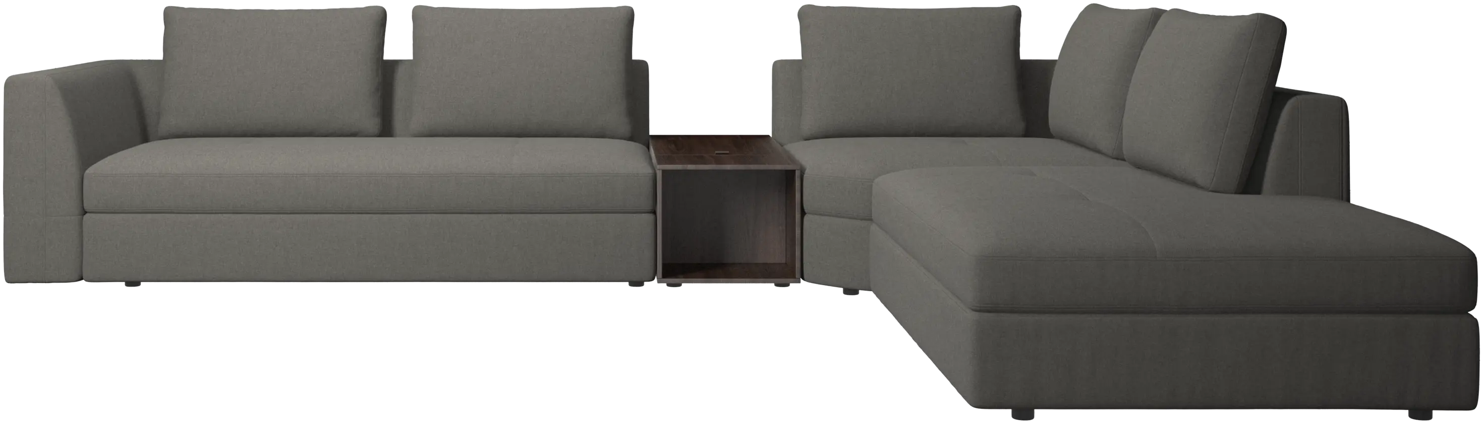 Bergamo corner sofa with lounging unit and footstool w/storage