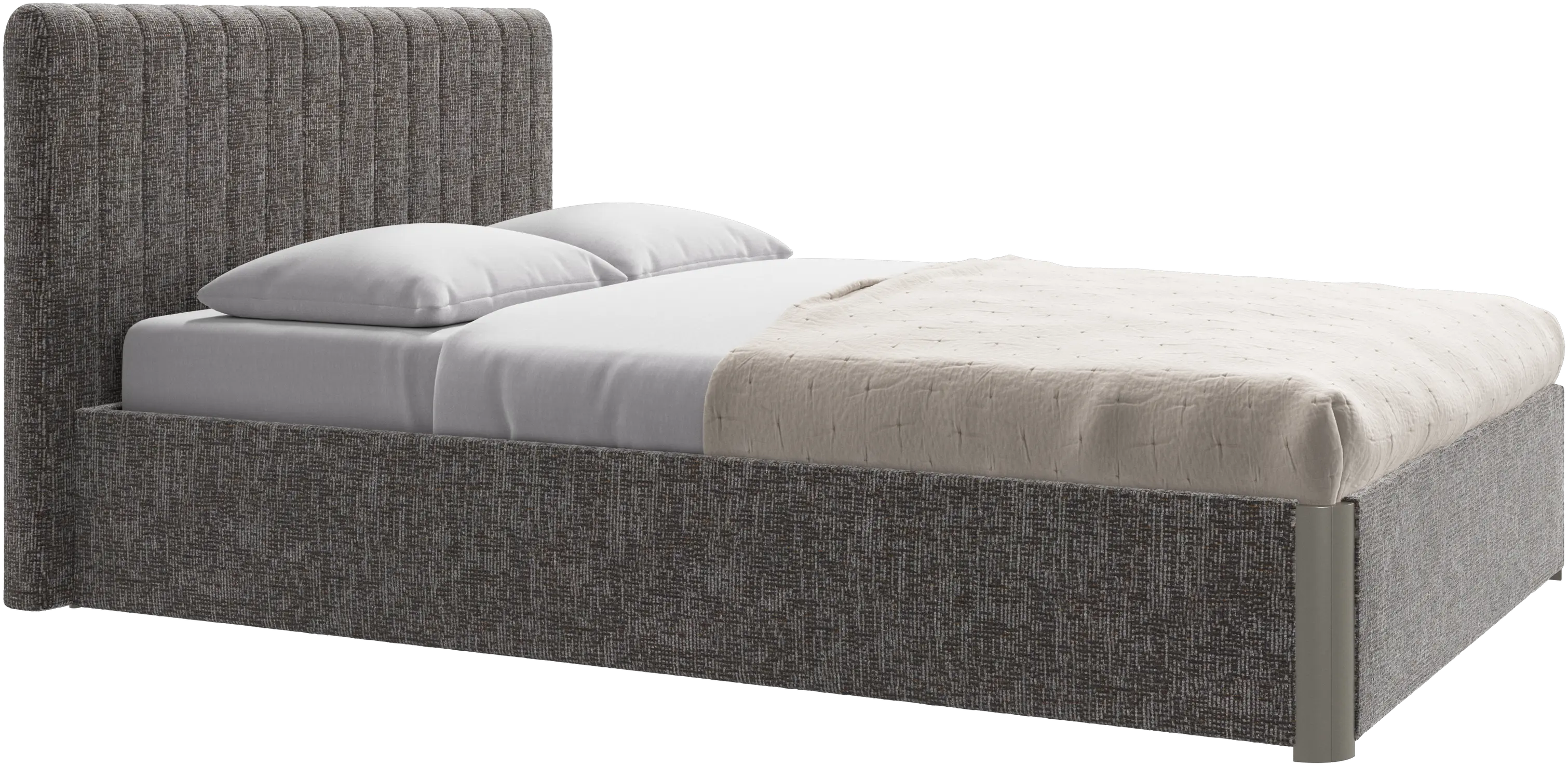 Element lit, tête de lit fixée au lit, avec lattes et solution de stockage, excl. matelas