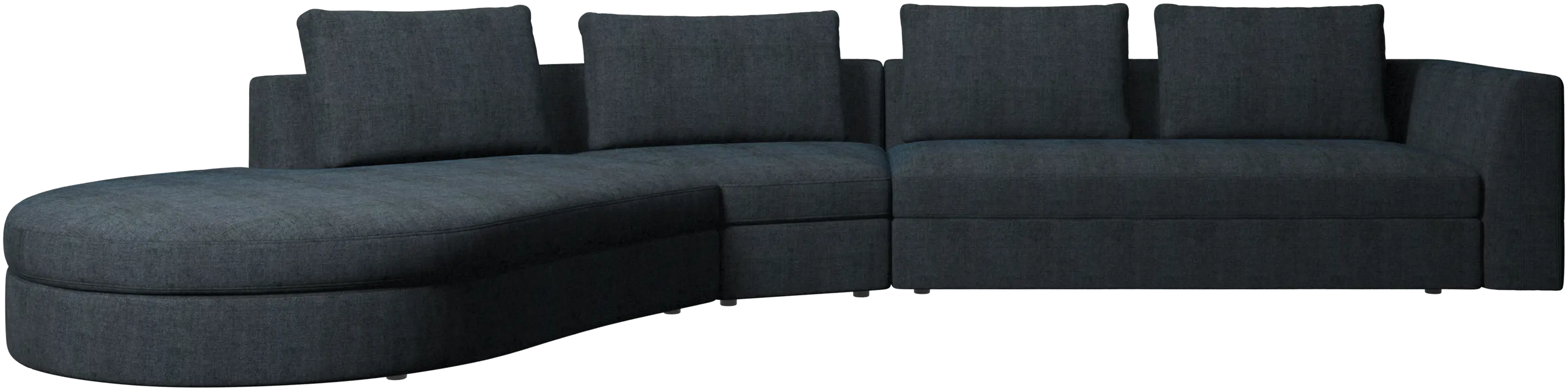 Sofá Bergamo con módulo redondo de descanso, izquierdo