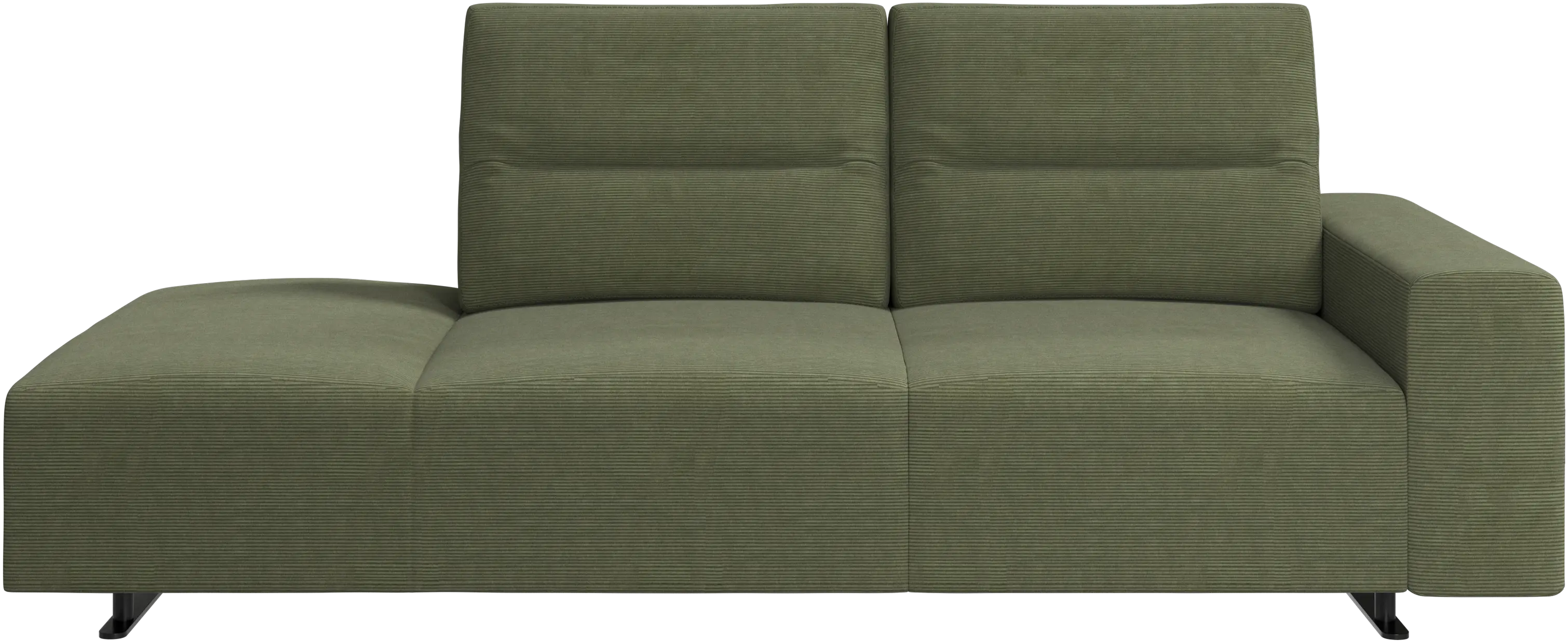 Hampton zitbank met verstelbare rug en lounge-unit links, armleuning rechts