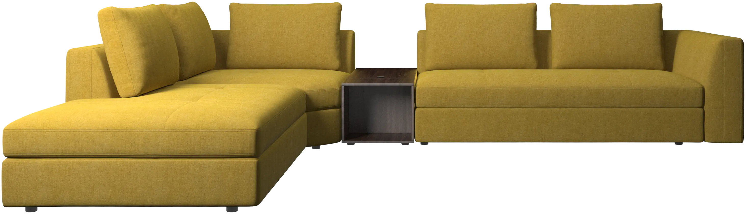 Bergamo corner sofa with lounging unit and footstool w/storage