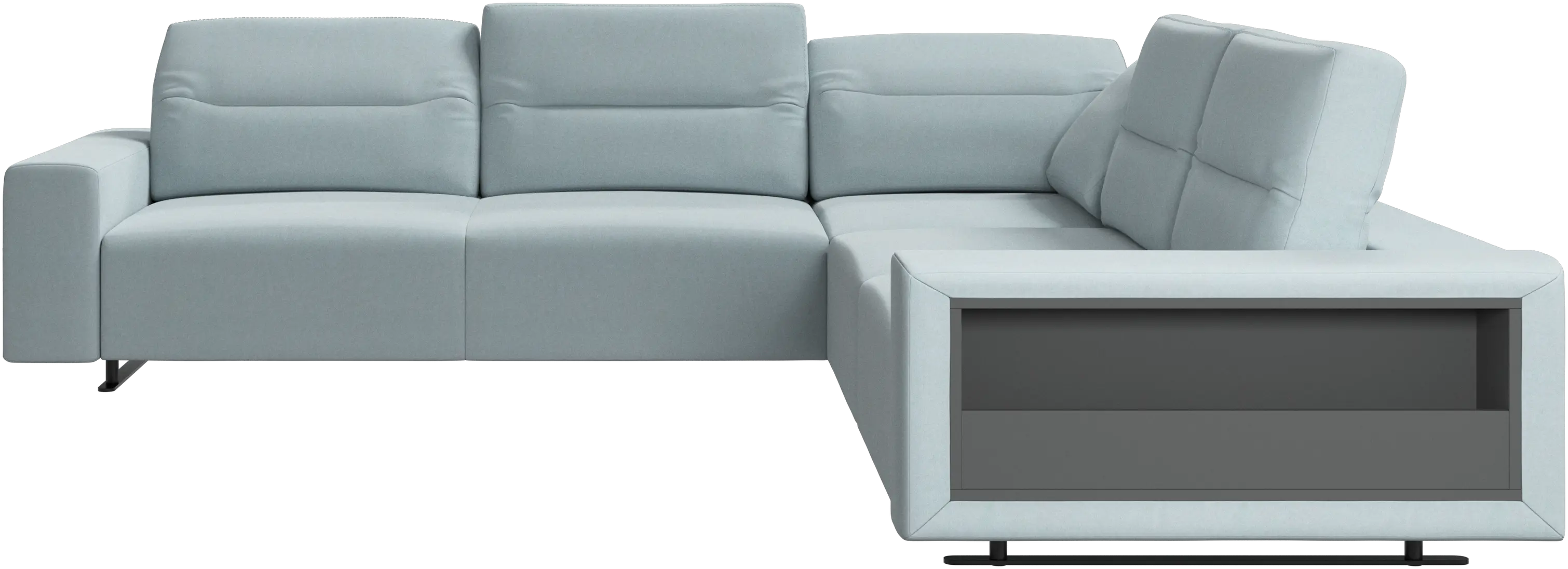 Hampton corner sofa with adjustable back and storage on right side