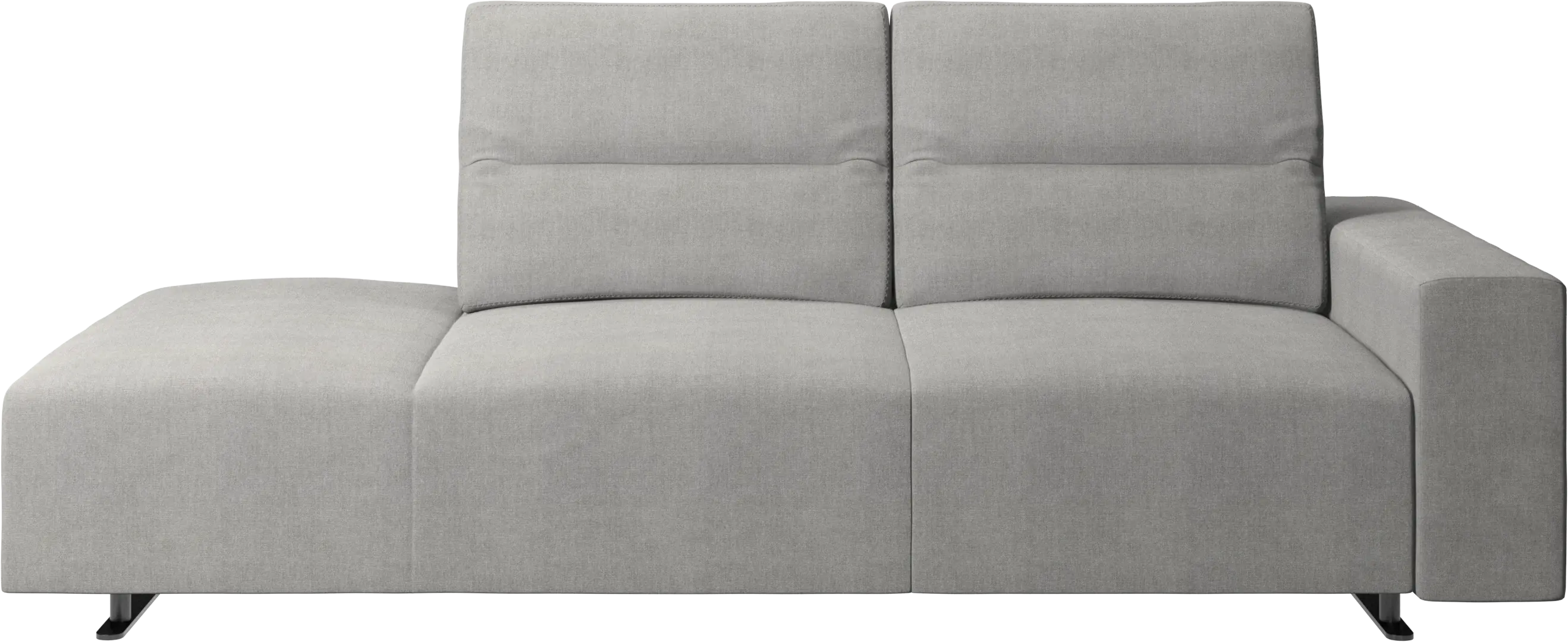 Hampton sofa with adjustable back and lounging unit left side, storage and armrest right side
