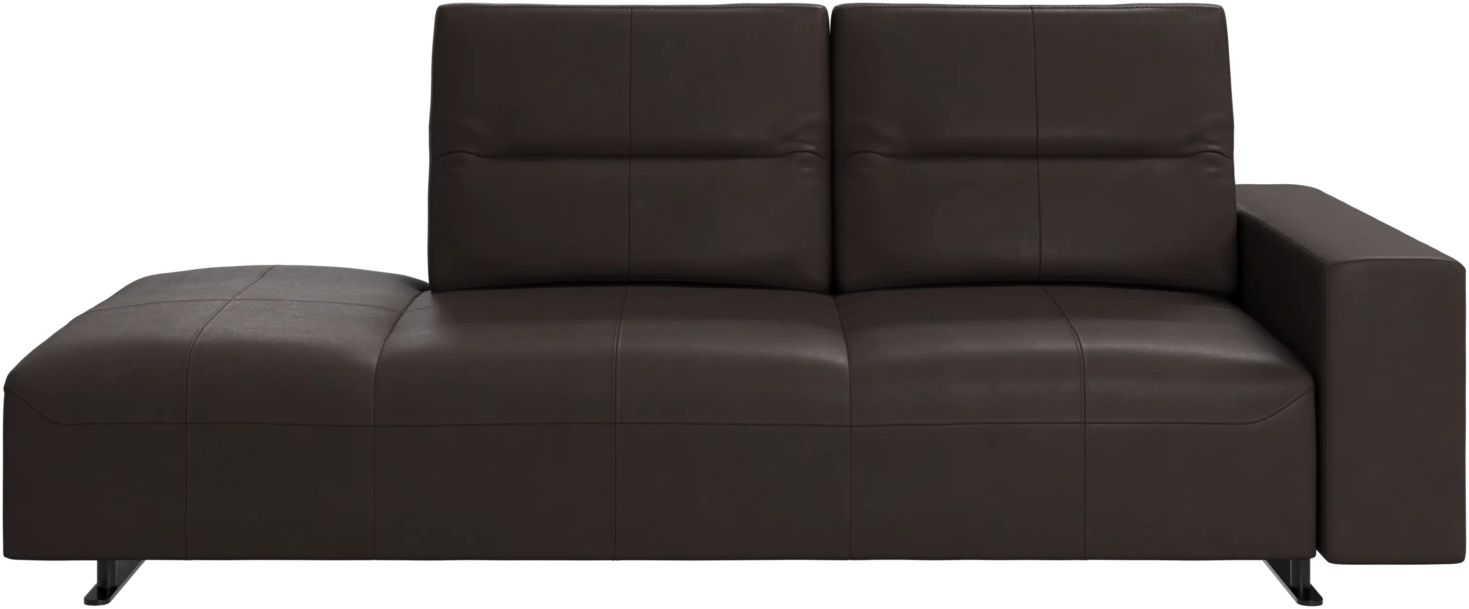 Hampton sofa with adjustable back and lounging unit left side, armrest right