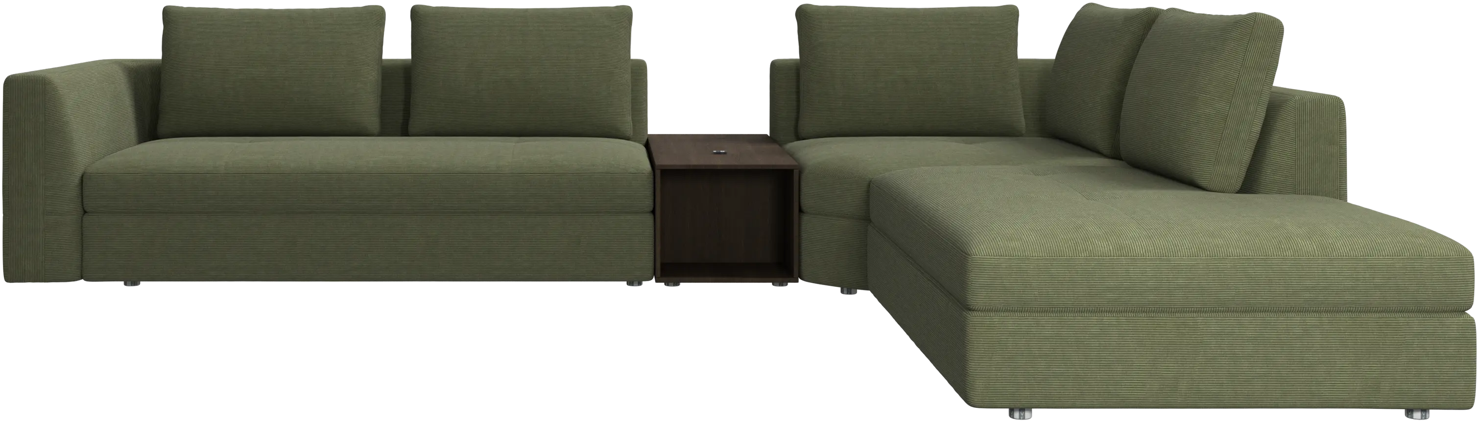 Bergamo corner sofa with lounging unit and footstool w/storage