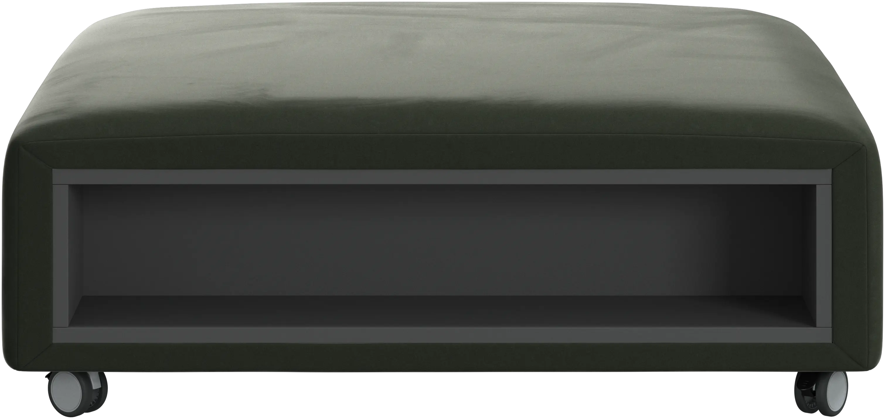 Puf Hampton z kółkami i schowkiem po lewej i prawej stronie