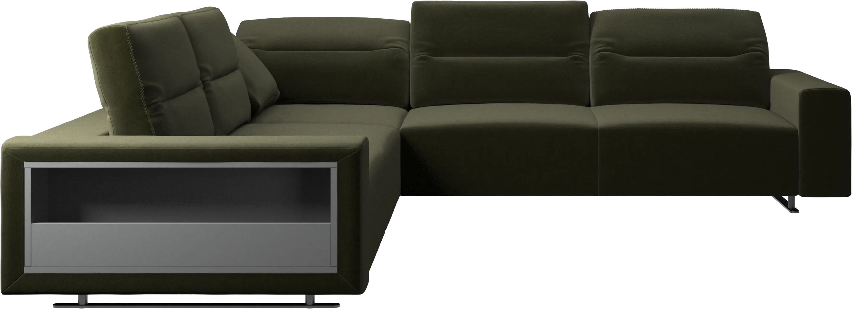 Hampton corner sofa with adjustable back and storage on left side