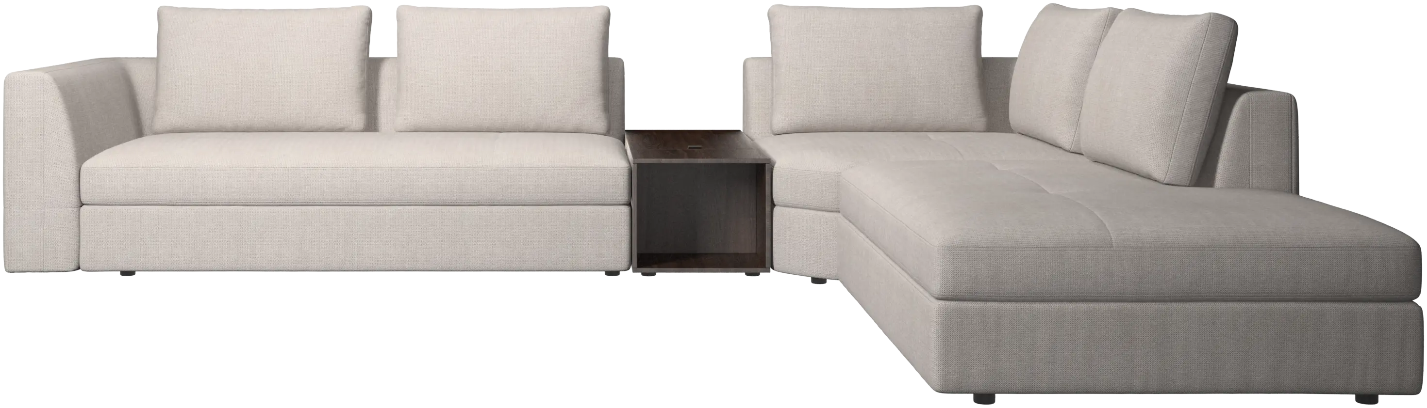 Bergamo corner sofa with lounging unit and pouf w/storage