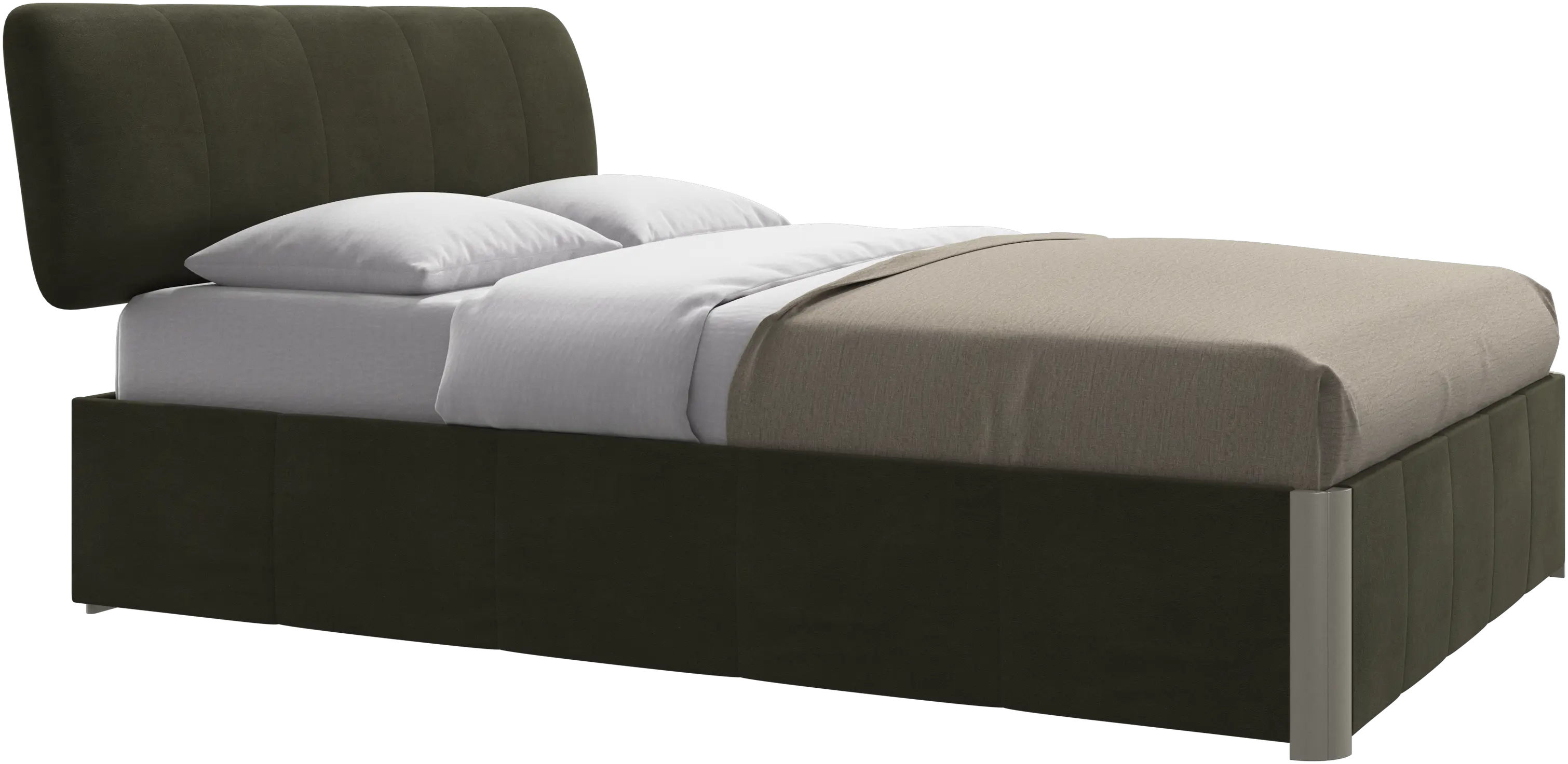 Element lit, tête de lit fixée au lit, avec lattes et solution de stockage, excl. matelas