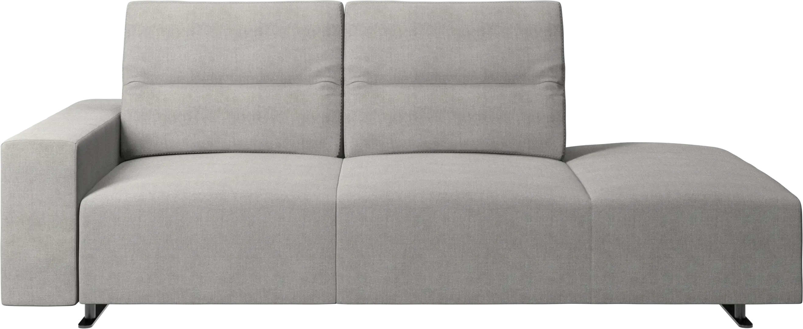 Hampton sofa with adjustable back and lounging unit right side, storage and armrest left side