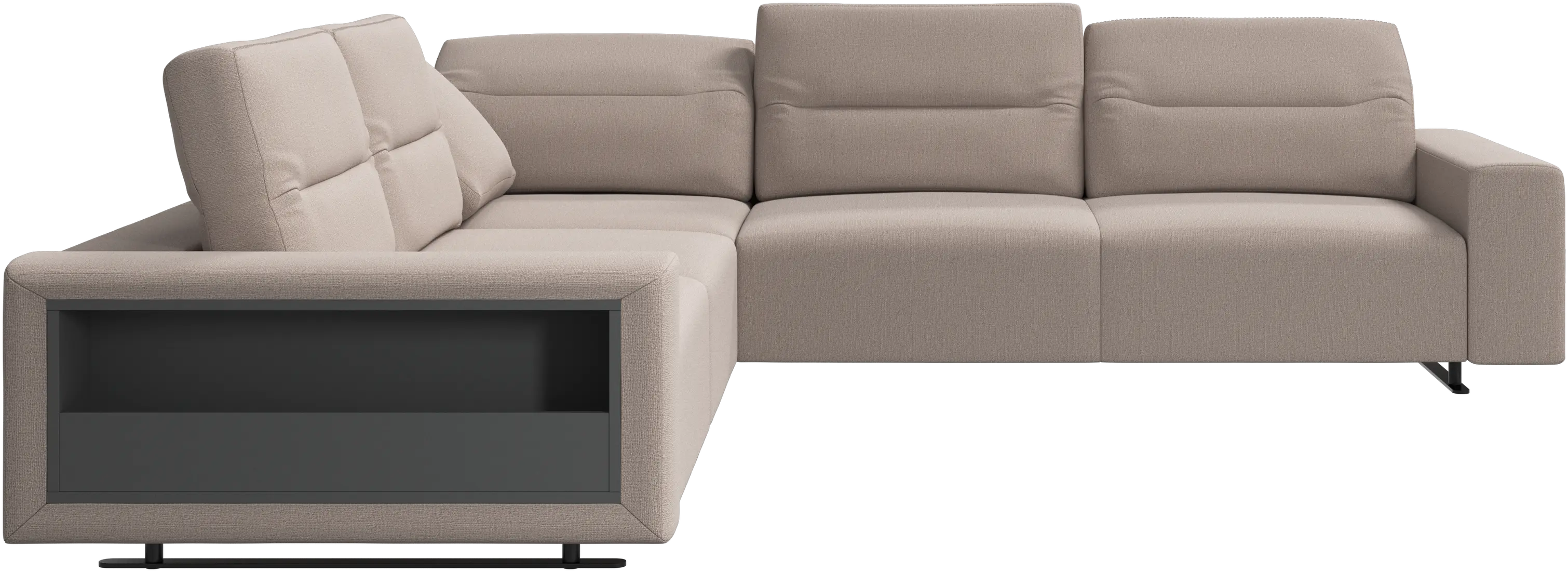Hampton corner sofa with adjustable back and storage on left side